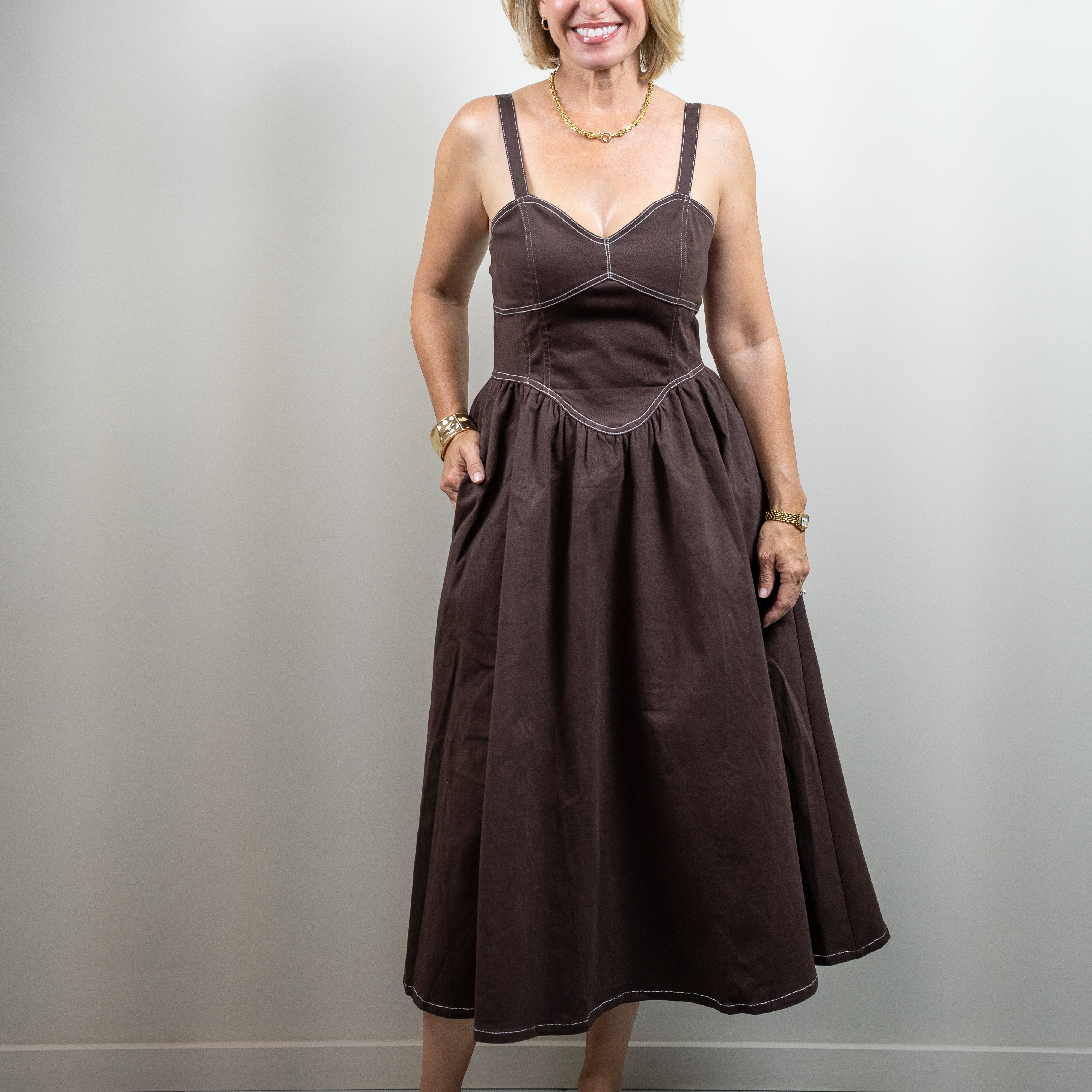Chocolate Seamed Midi Dress