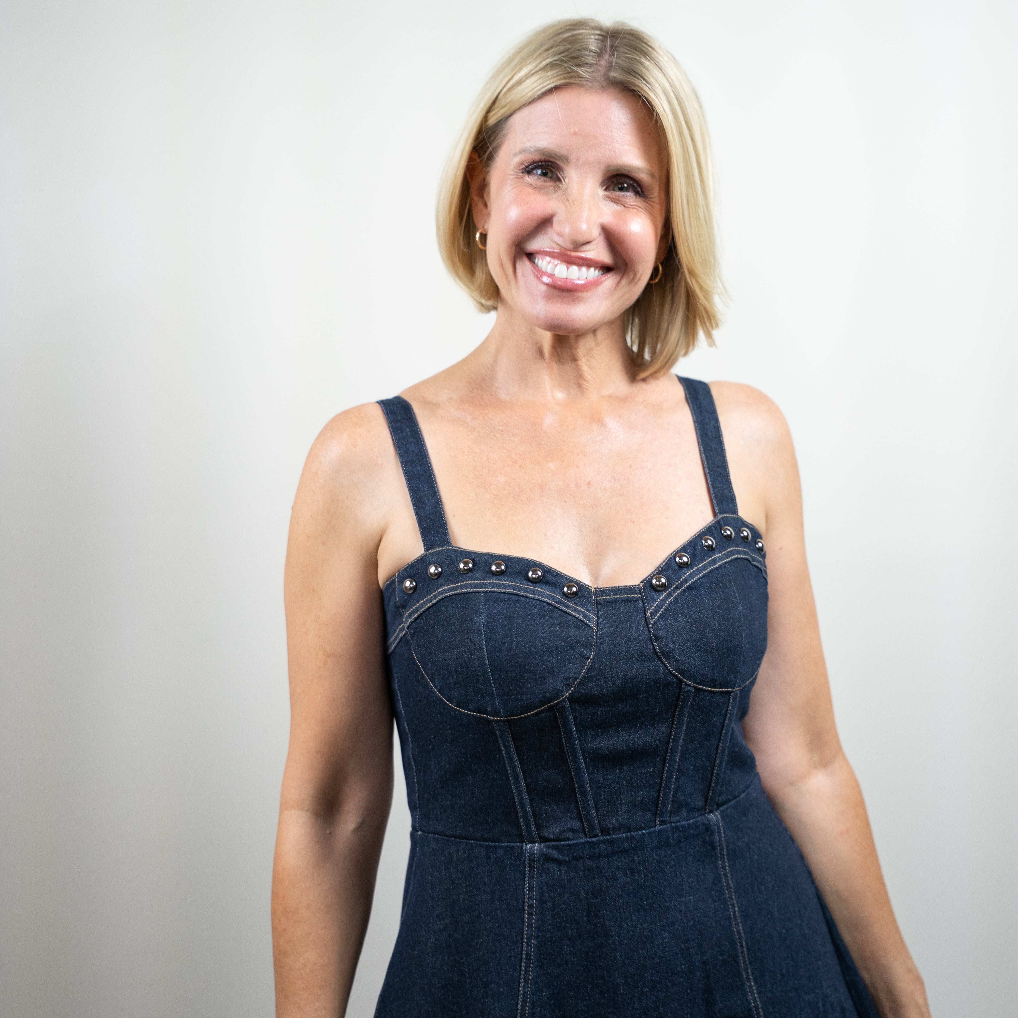 Studded Corset Denim Midi Dress
