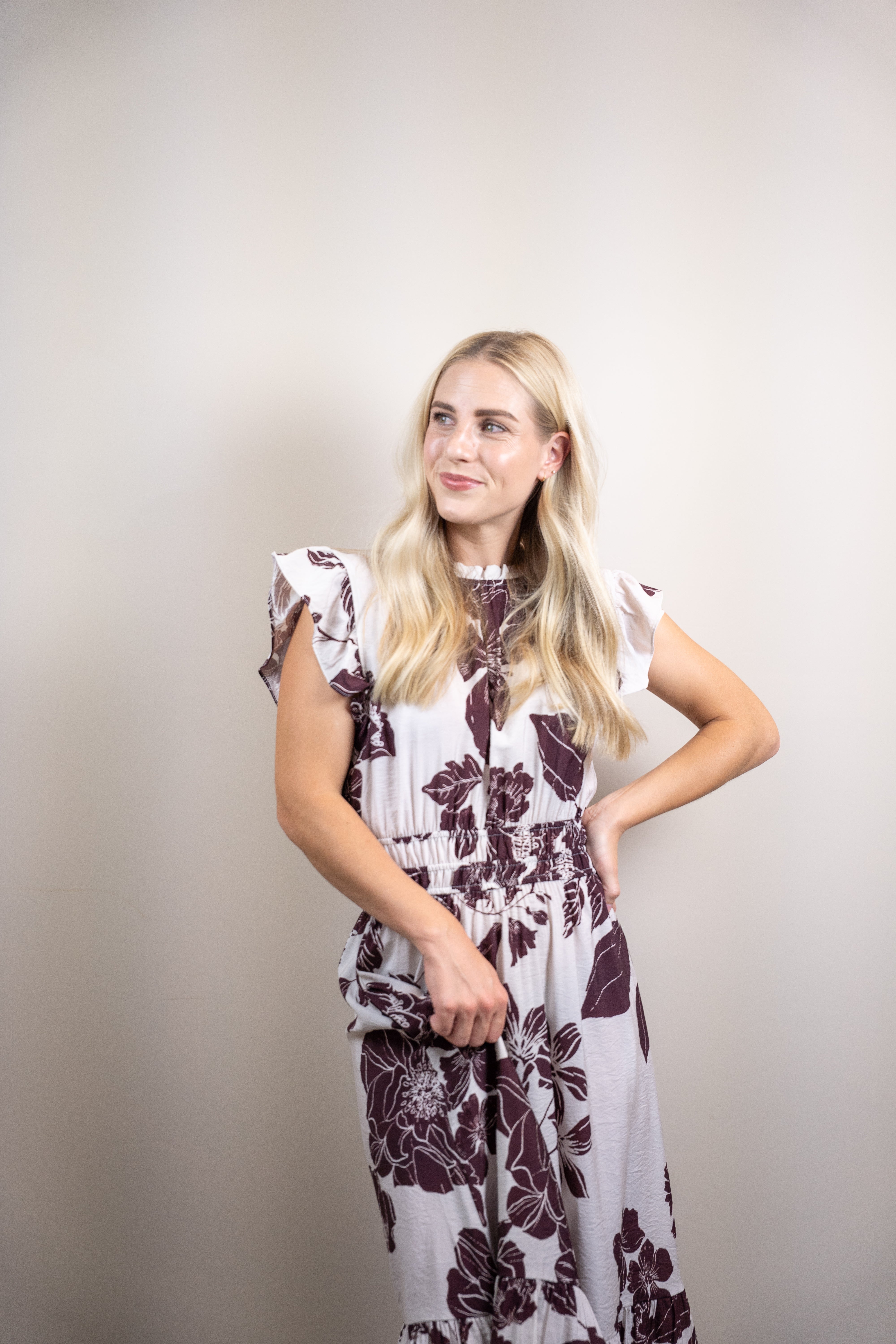 Marsala Brown Flutter Sleeve Dress