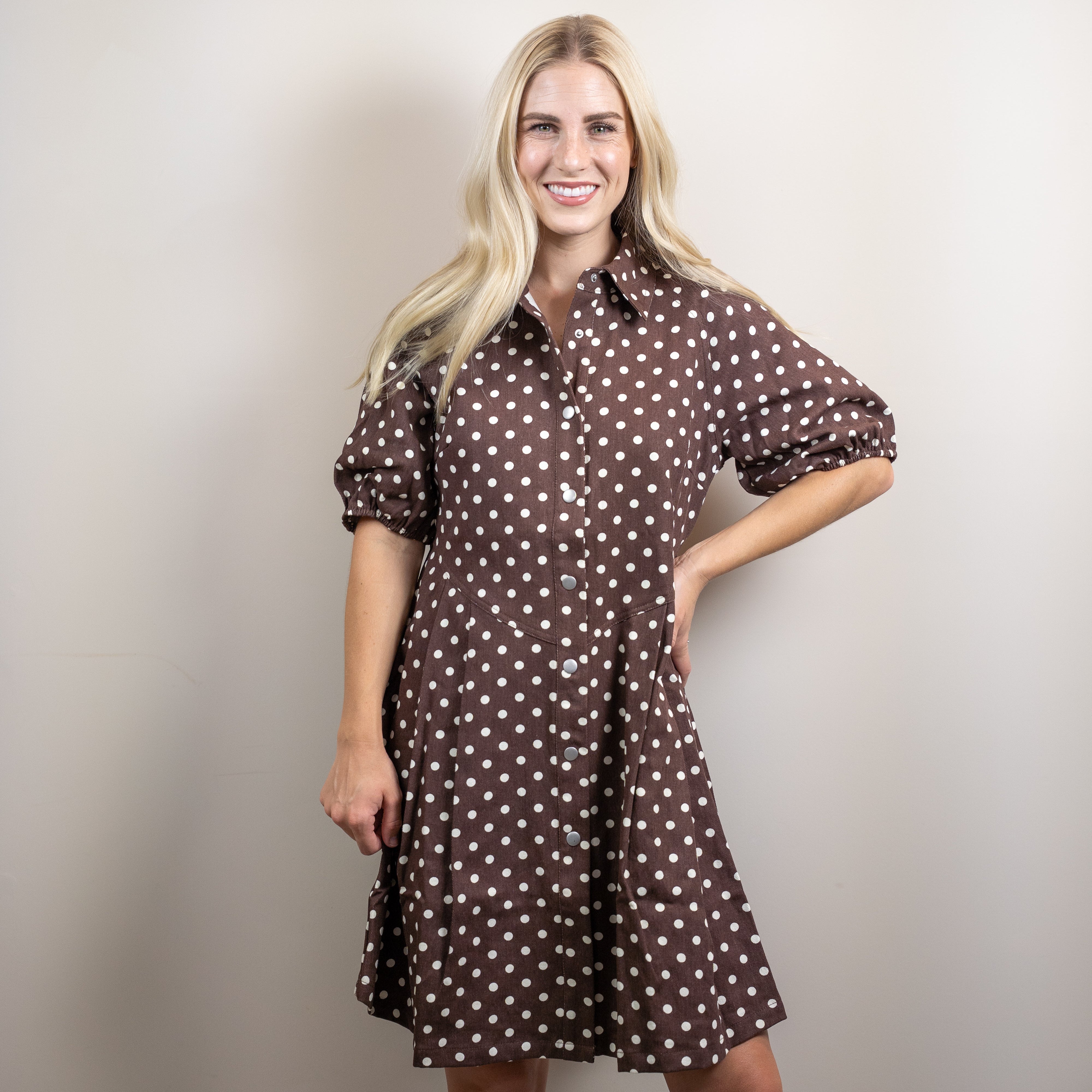Polka Dot Twill Puff-Sleeve Mini Dress