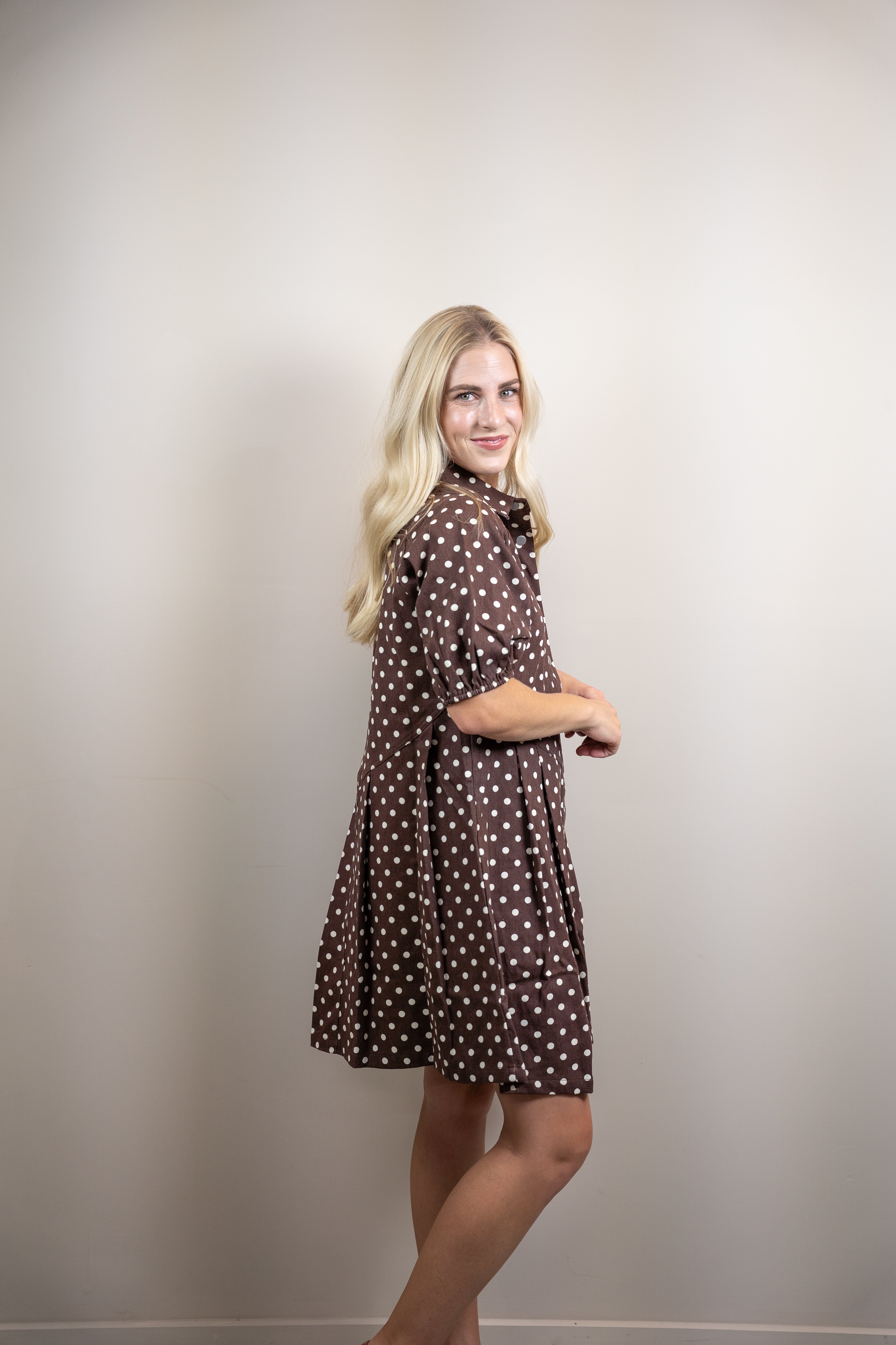 Polka Dot Twill Puff-Sleeve Mini Dress