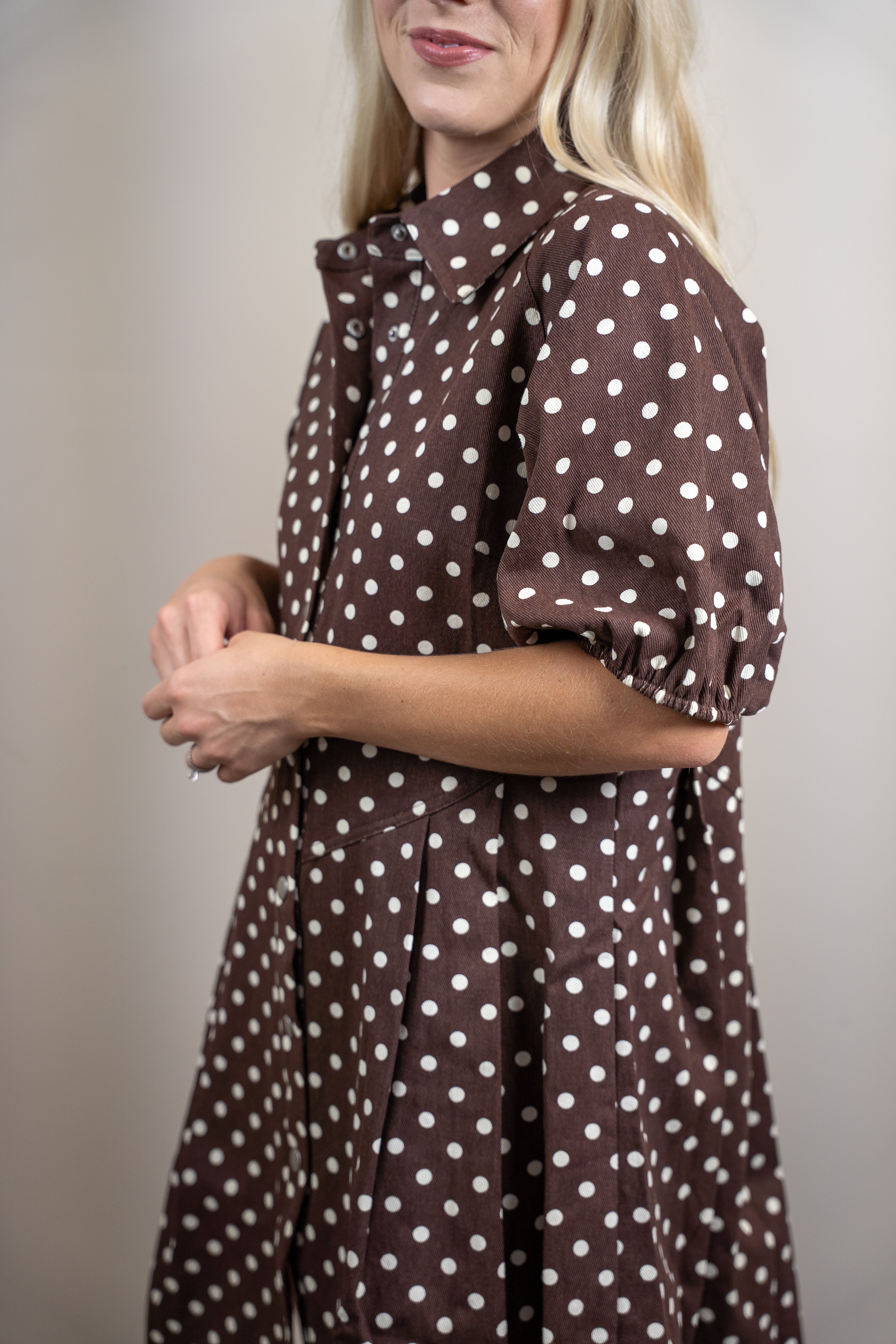 Polka Dot Twill Puff-Sleeve Mini Dress