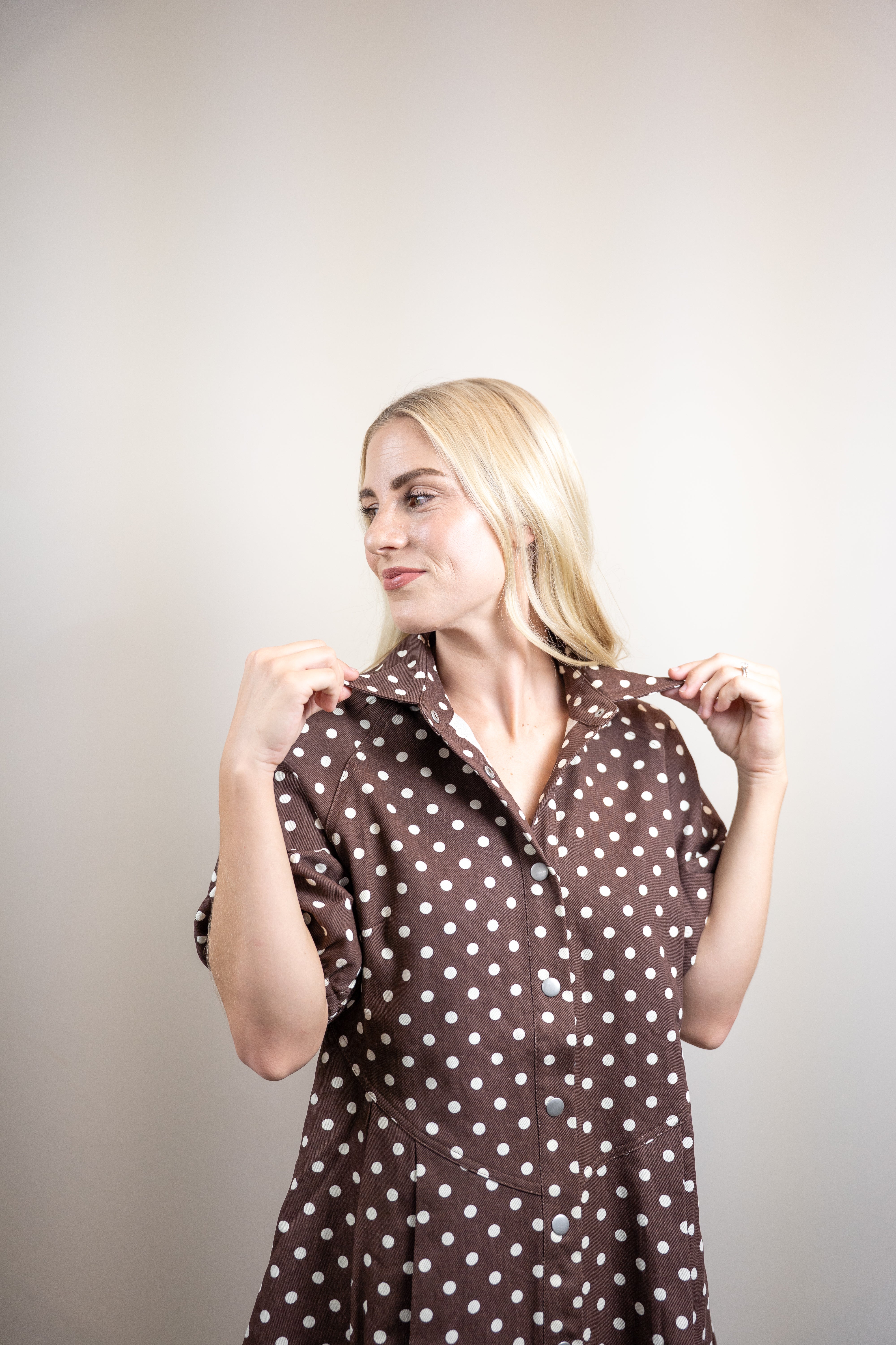 Polka Dot Twill Puff-Sleeve Mini Dress