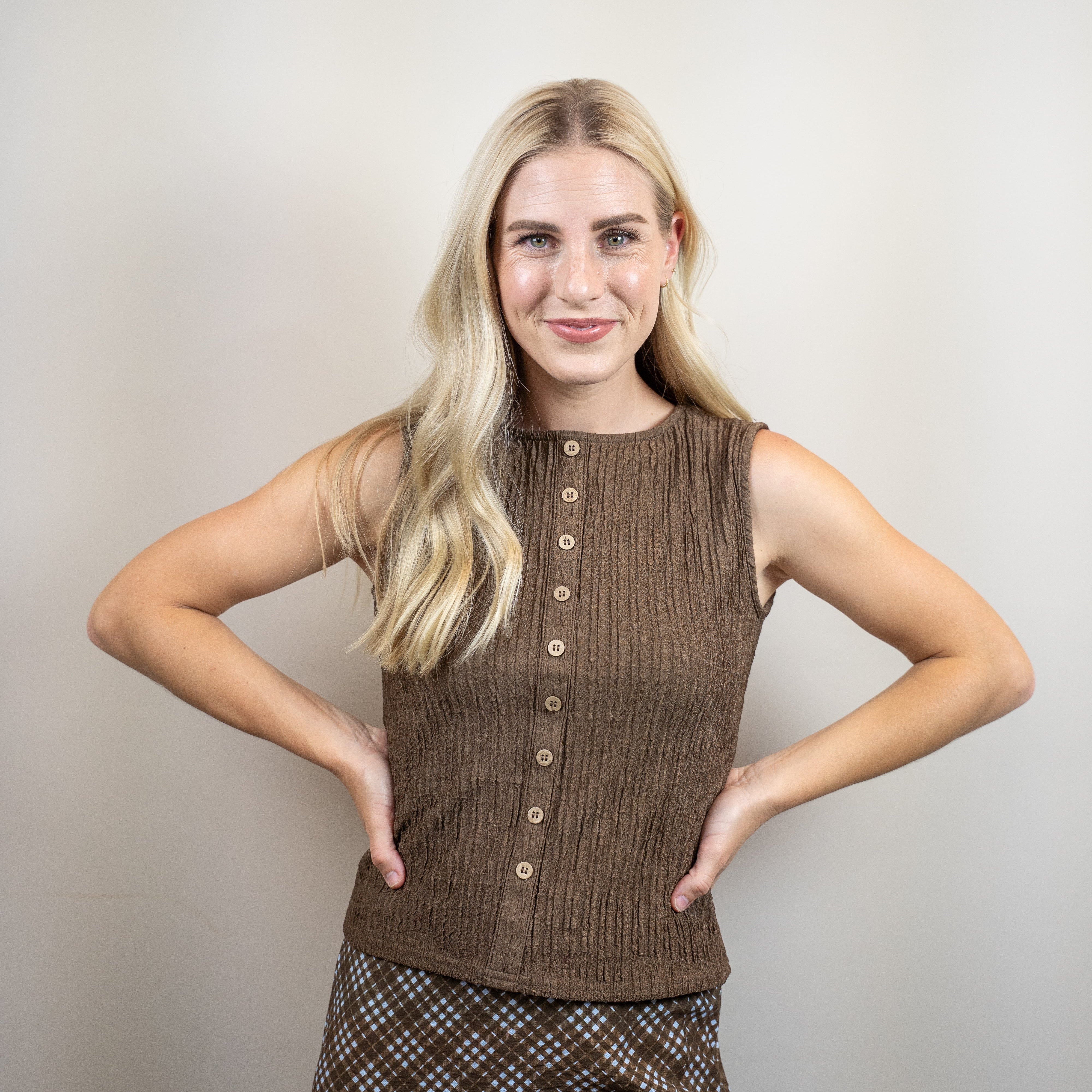 Brown Sleeveless Textured Top