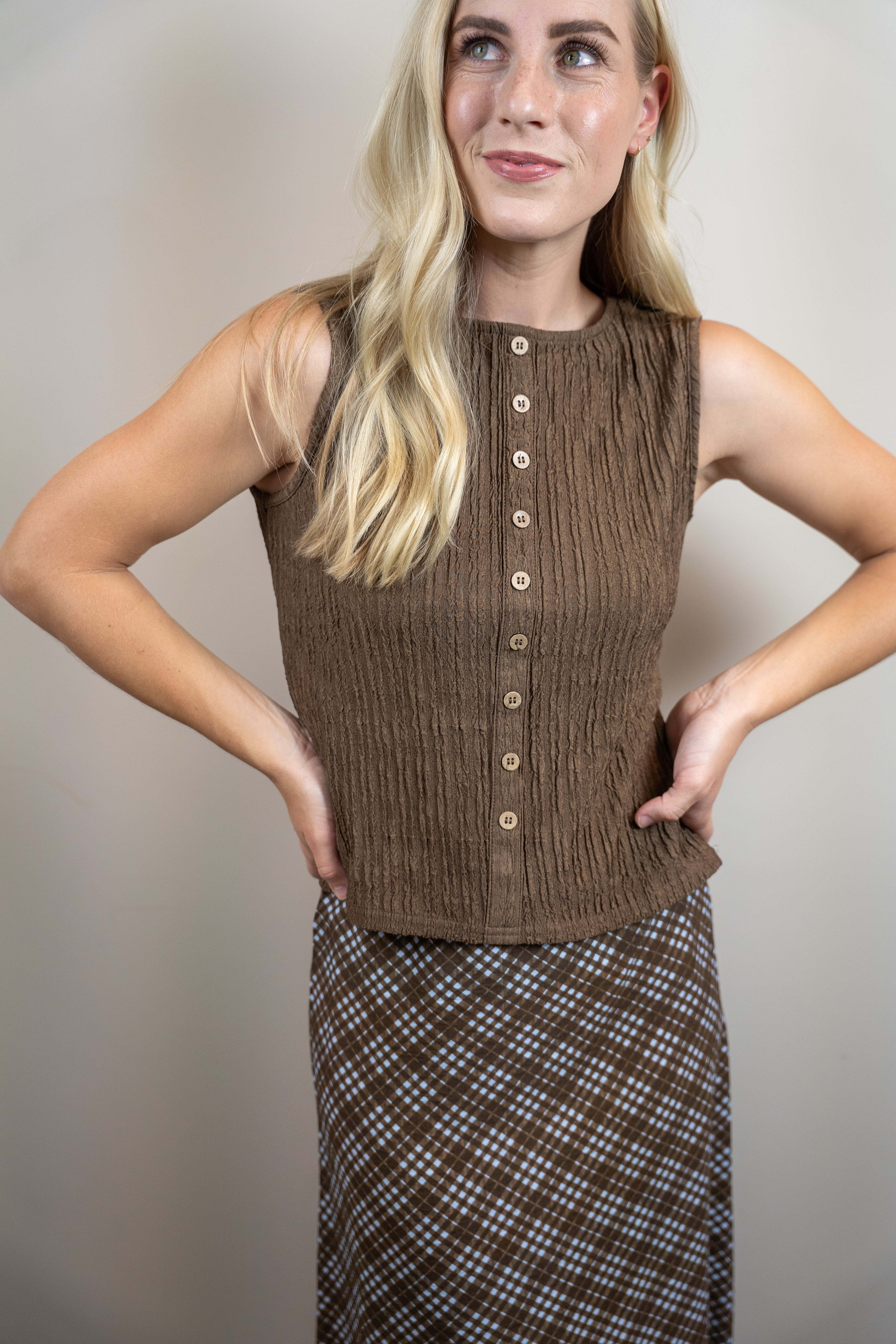 Brown Sleeveless Textured Top