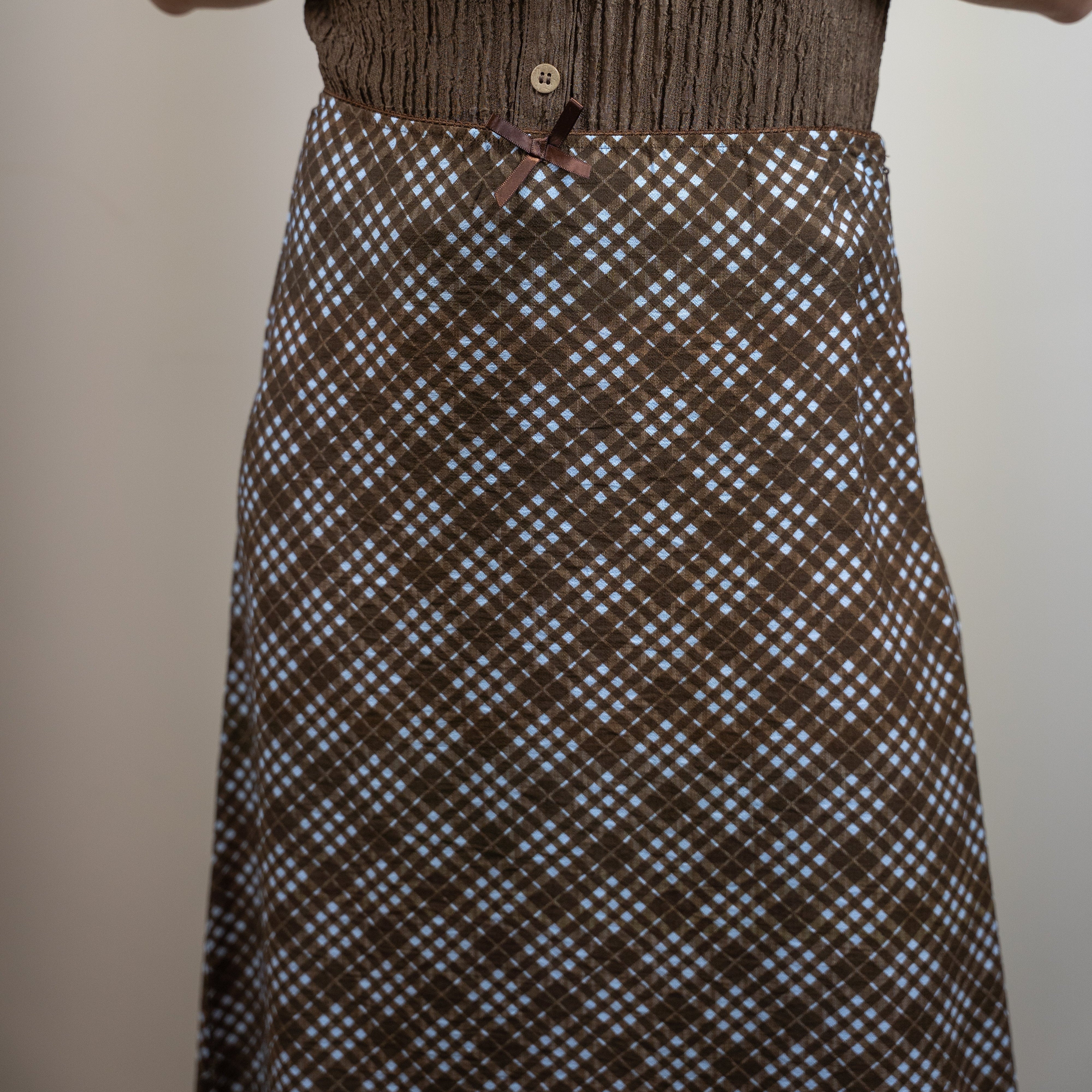 Plaid Midi Skirt with Elastic Waistband
