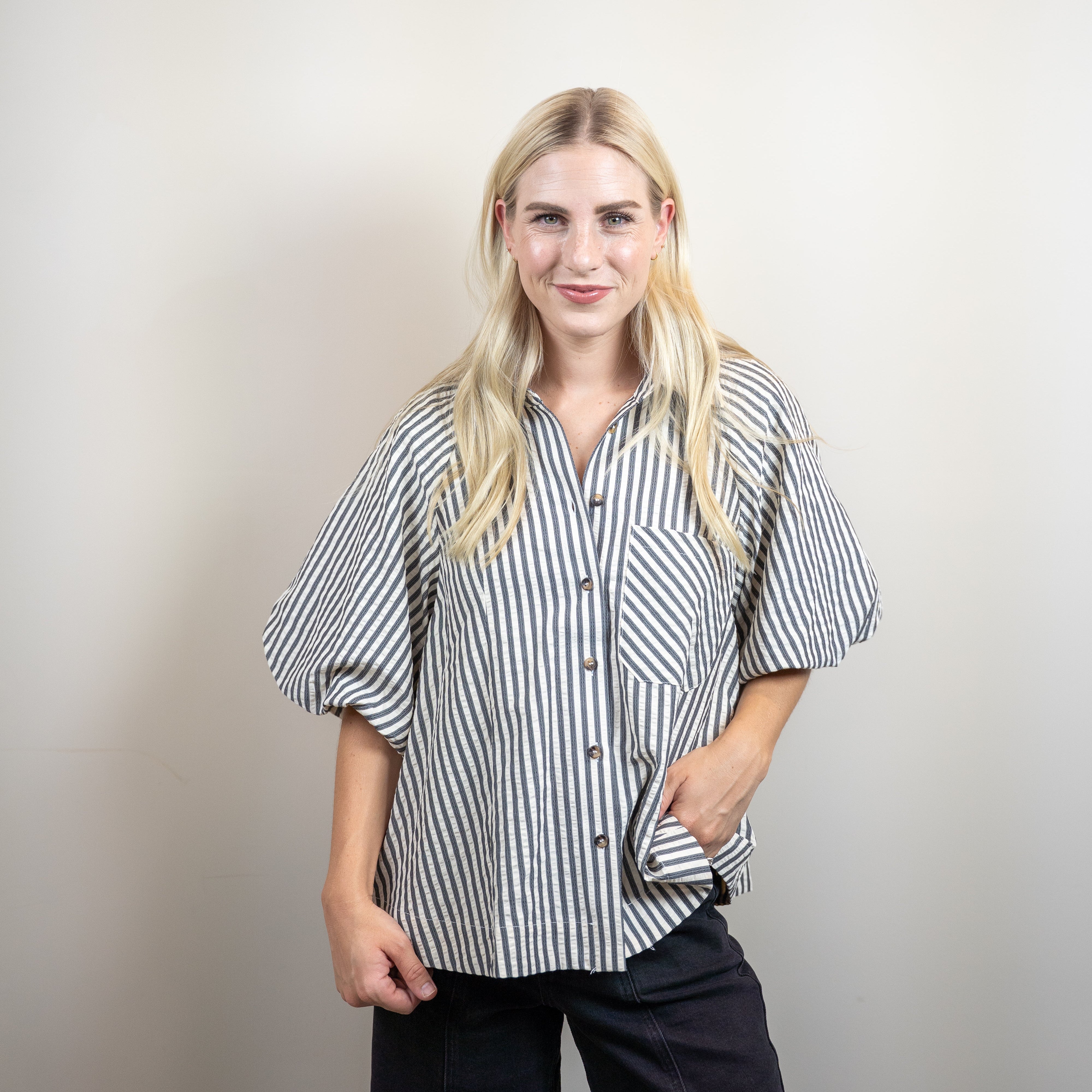 Striped Bubble Sleeve Top