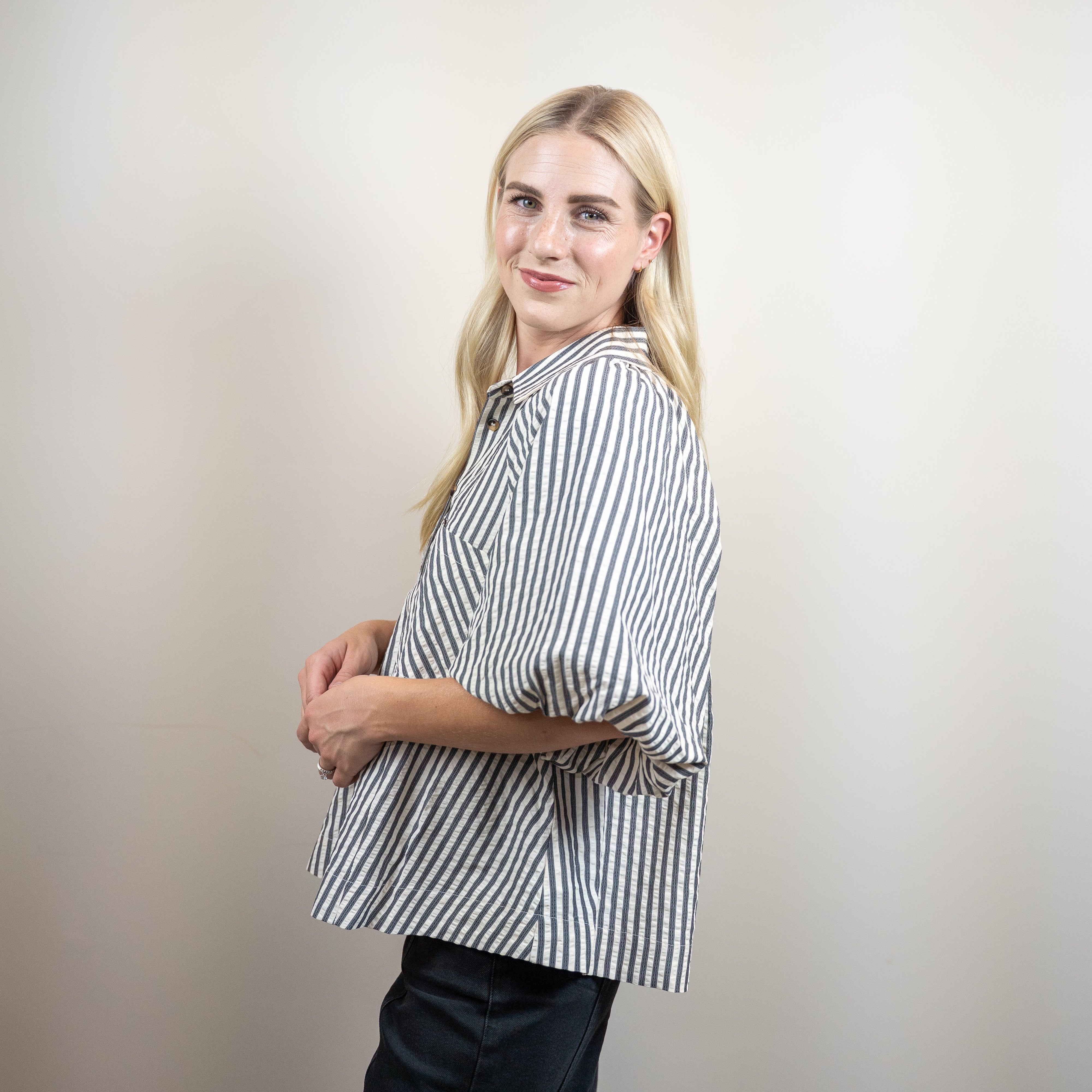 Striped Bubble Sleeve Top