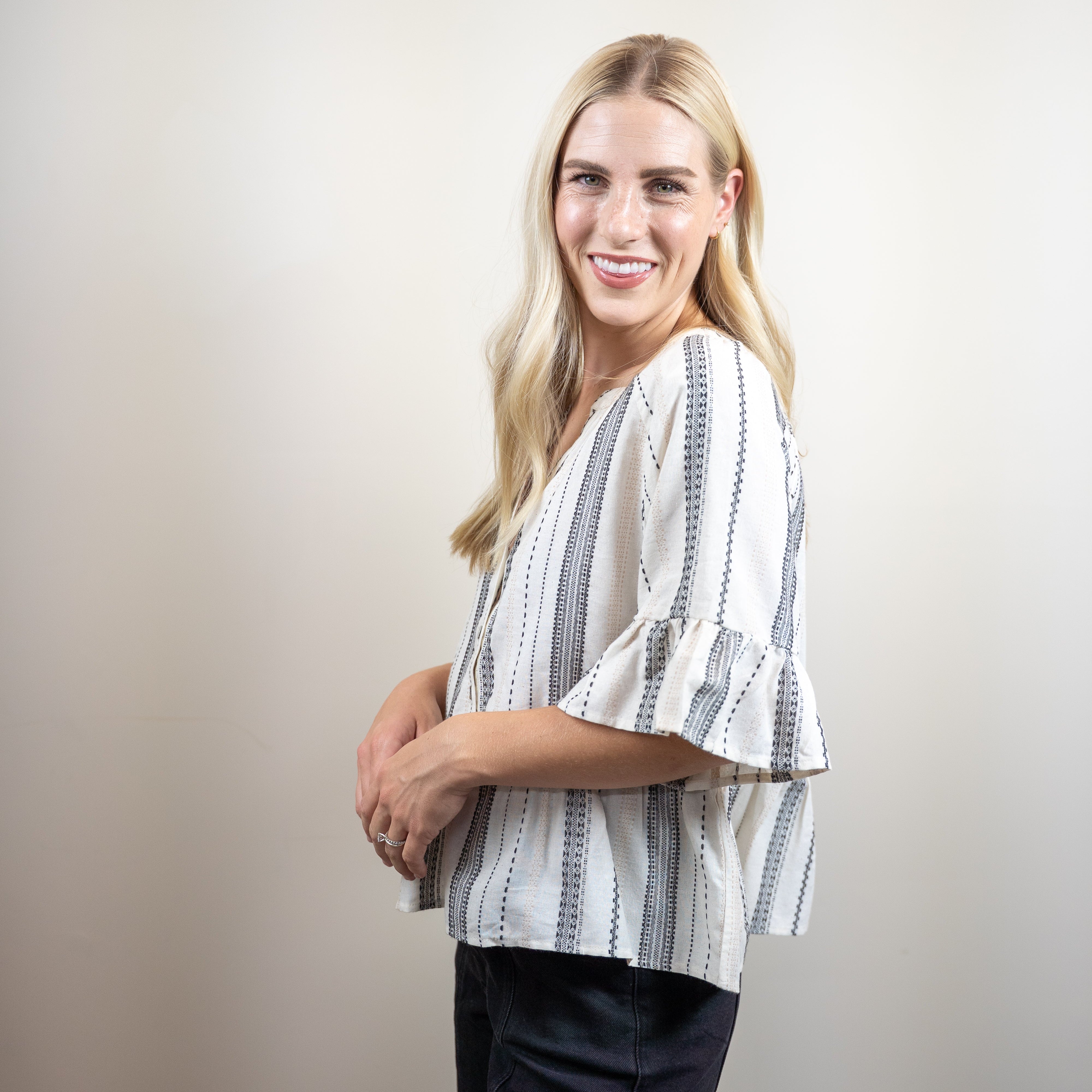 Striped Half Bell Sleeve Blouse