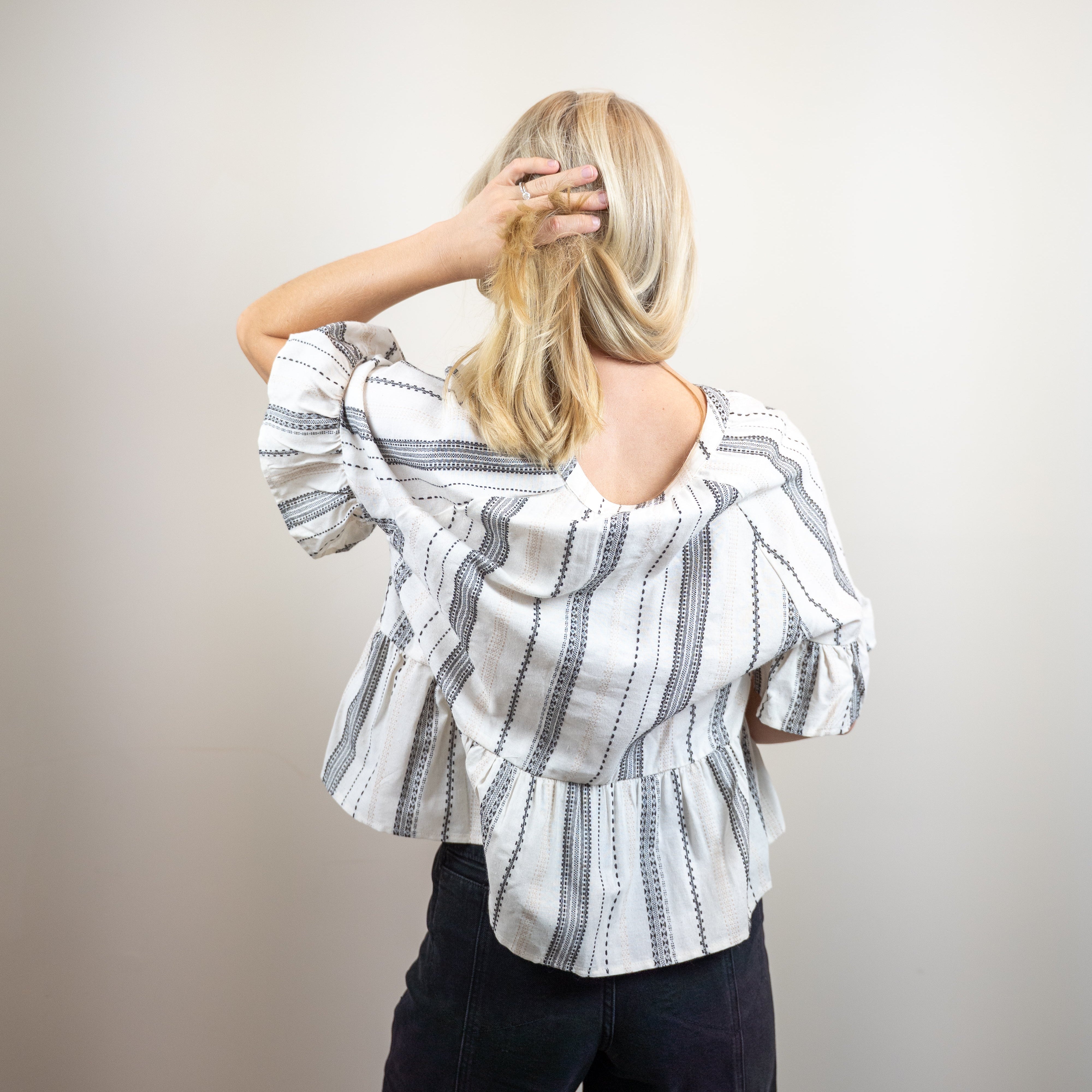 Striped Half Bell Sleeve Blouse