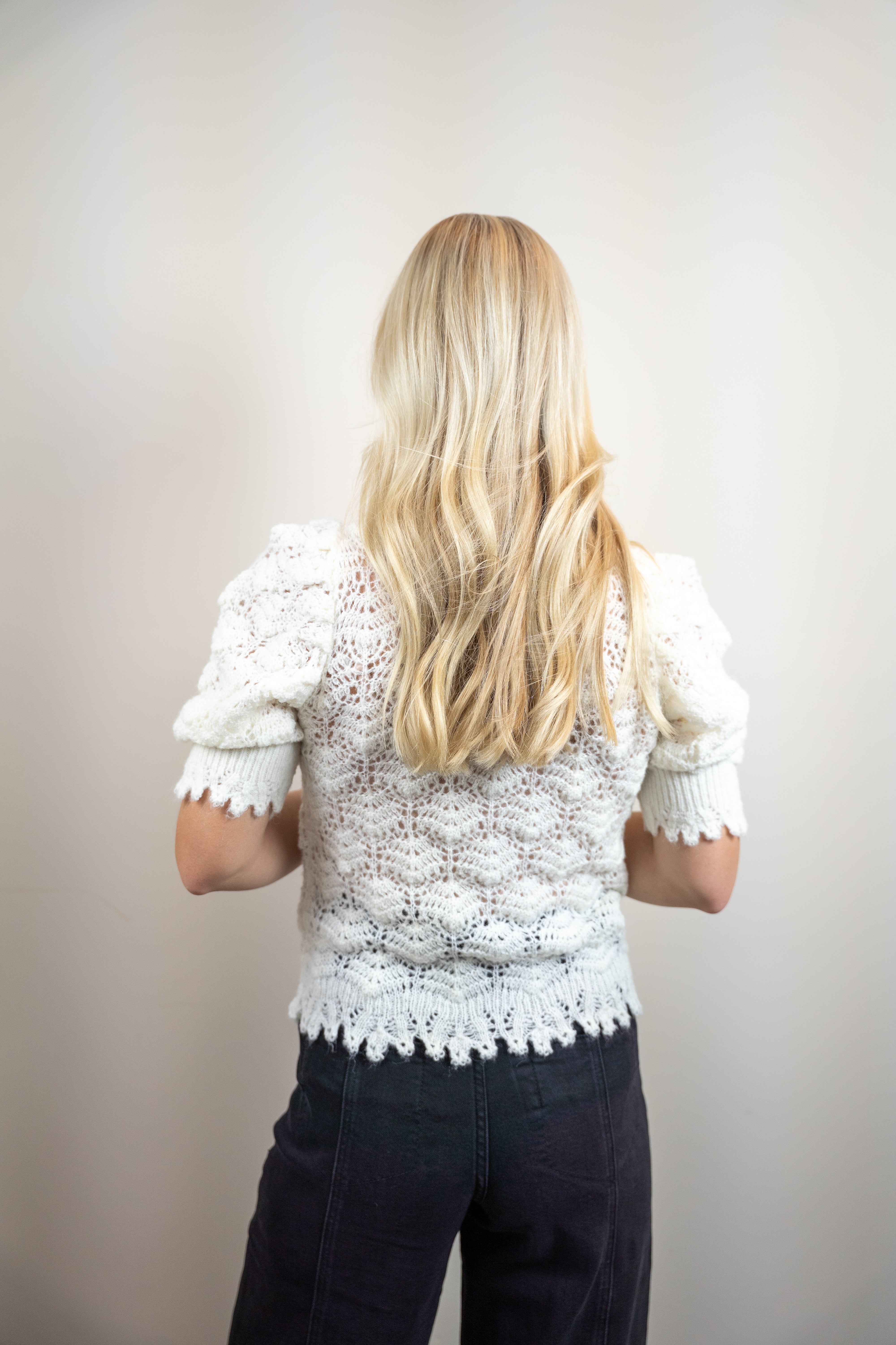 Crochet Knit Puff Sleeve Top