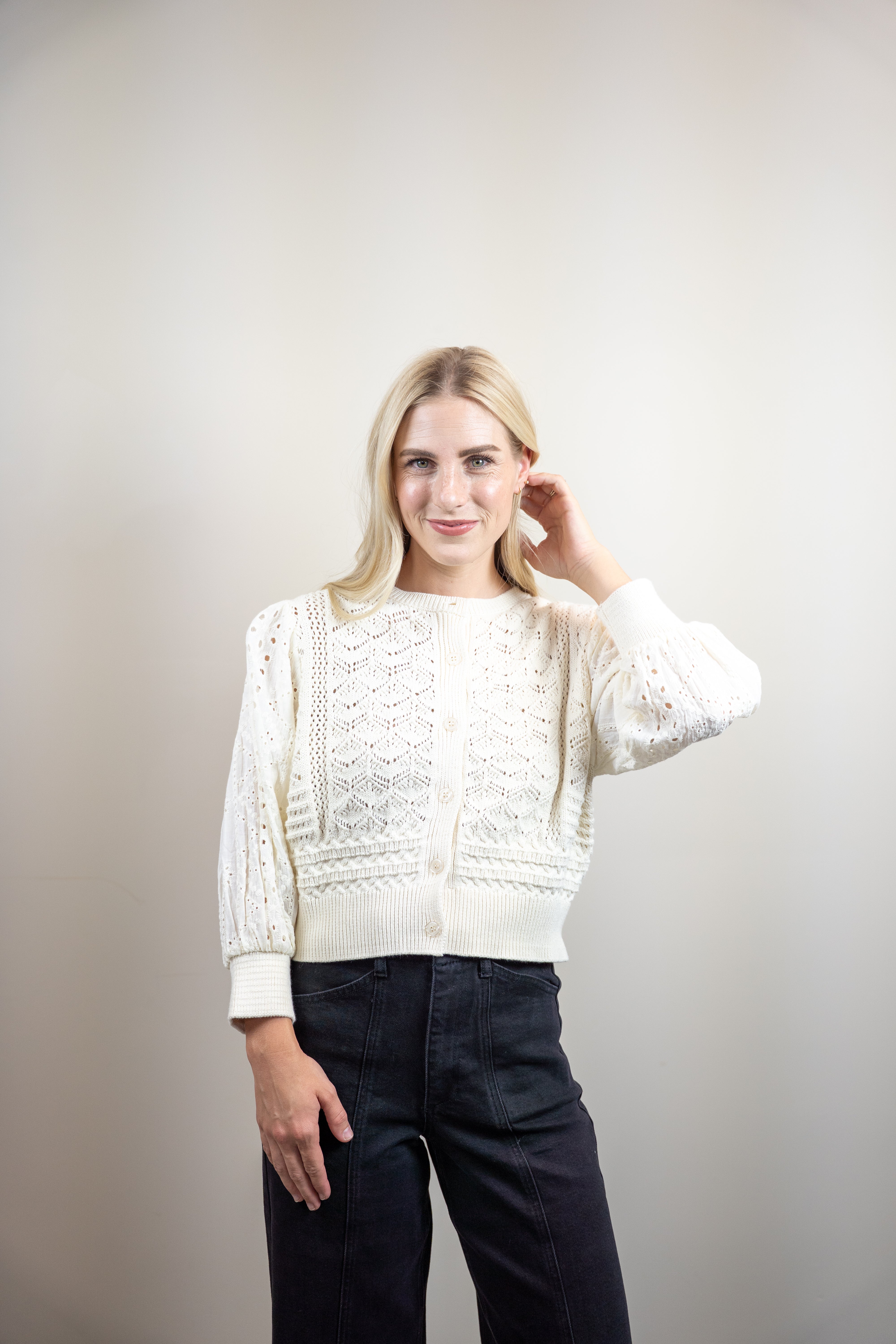 3/4 Sleeve Sheer Embroidered Cardigan