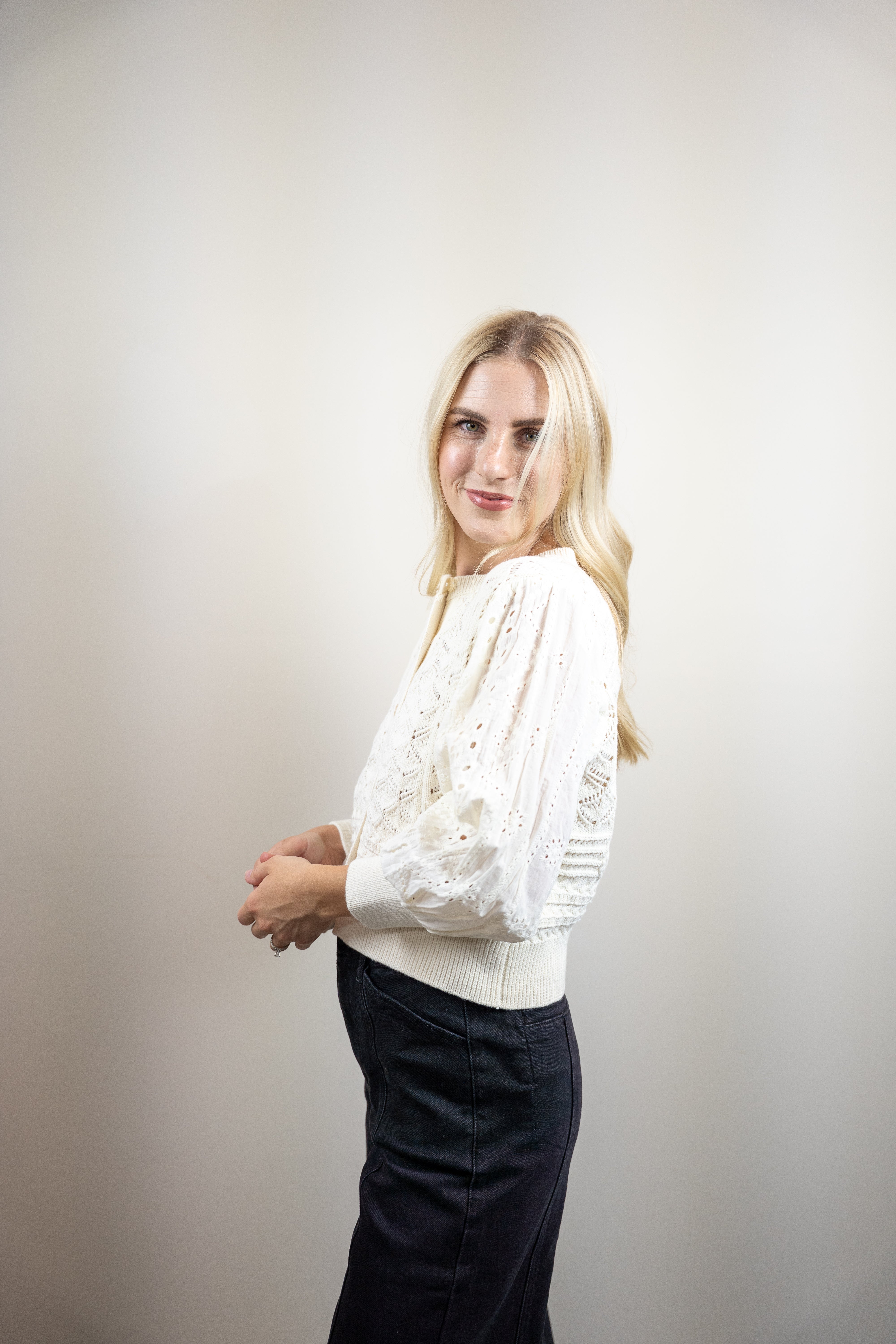 3/4 Sleeve Sheer Embroidered Cardigan