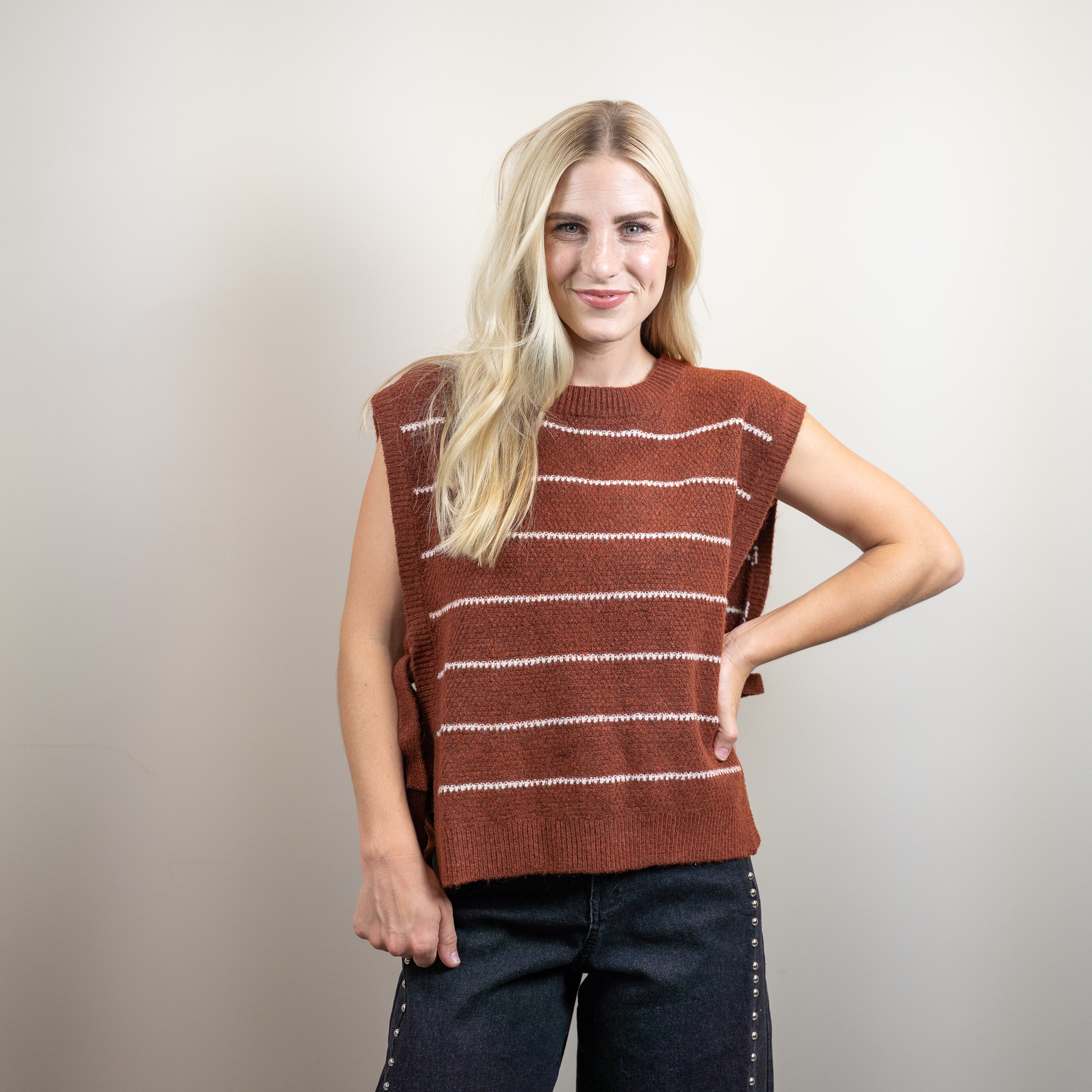 Mocha Striped Tie Vest