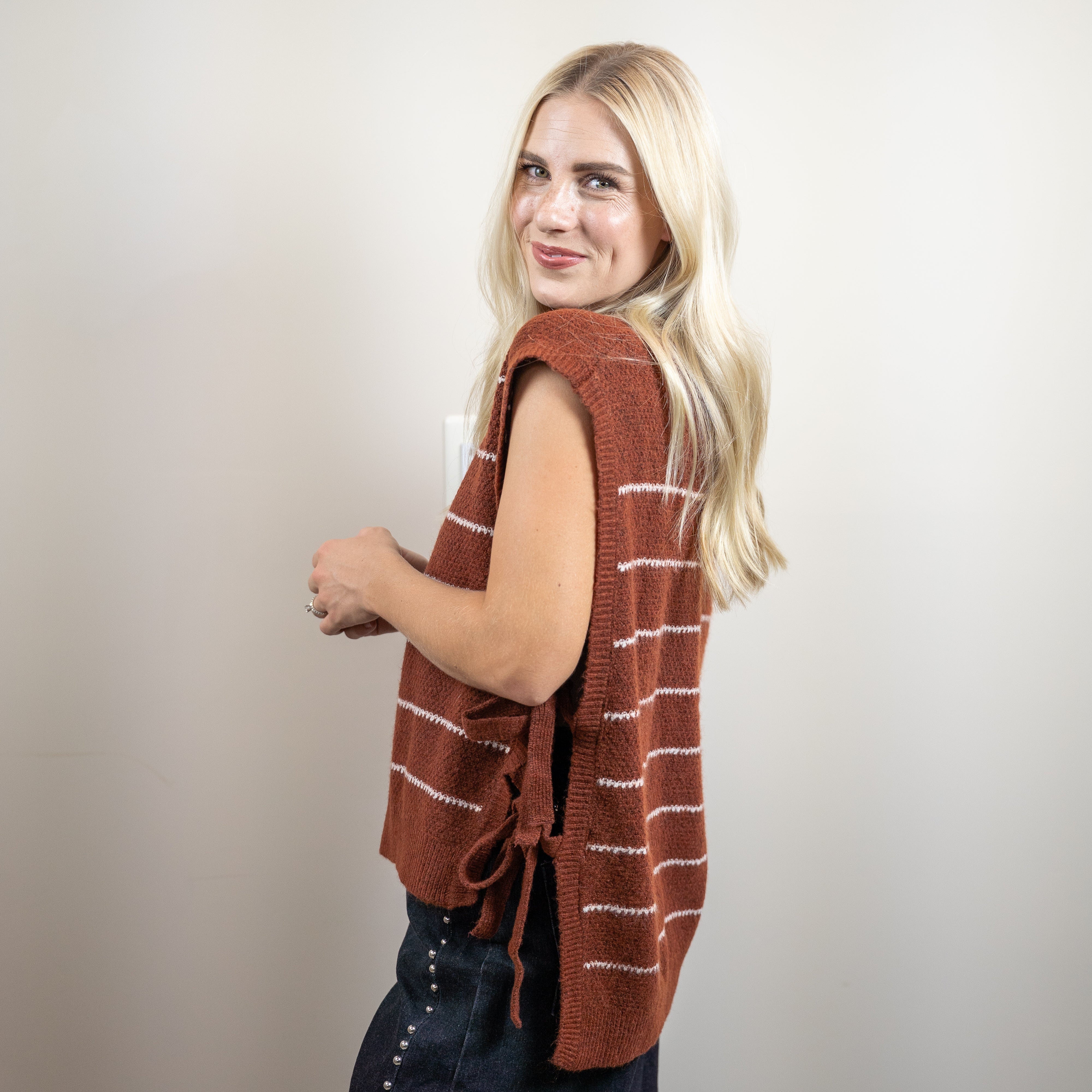 Mocha Striped Tie Vest