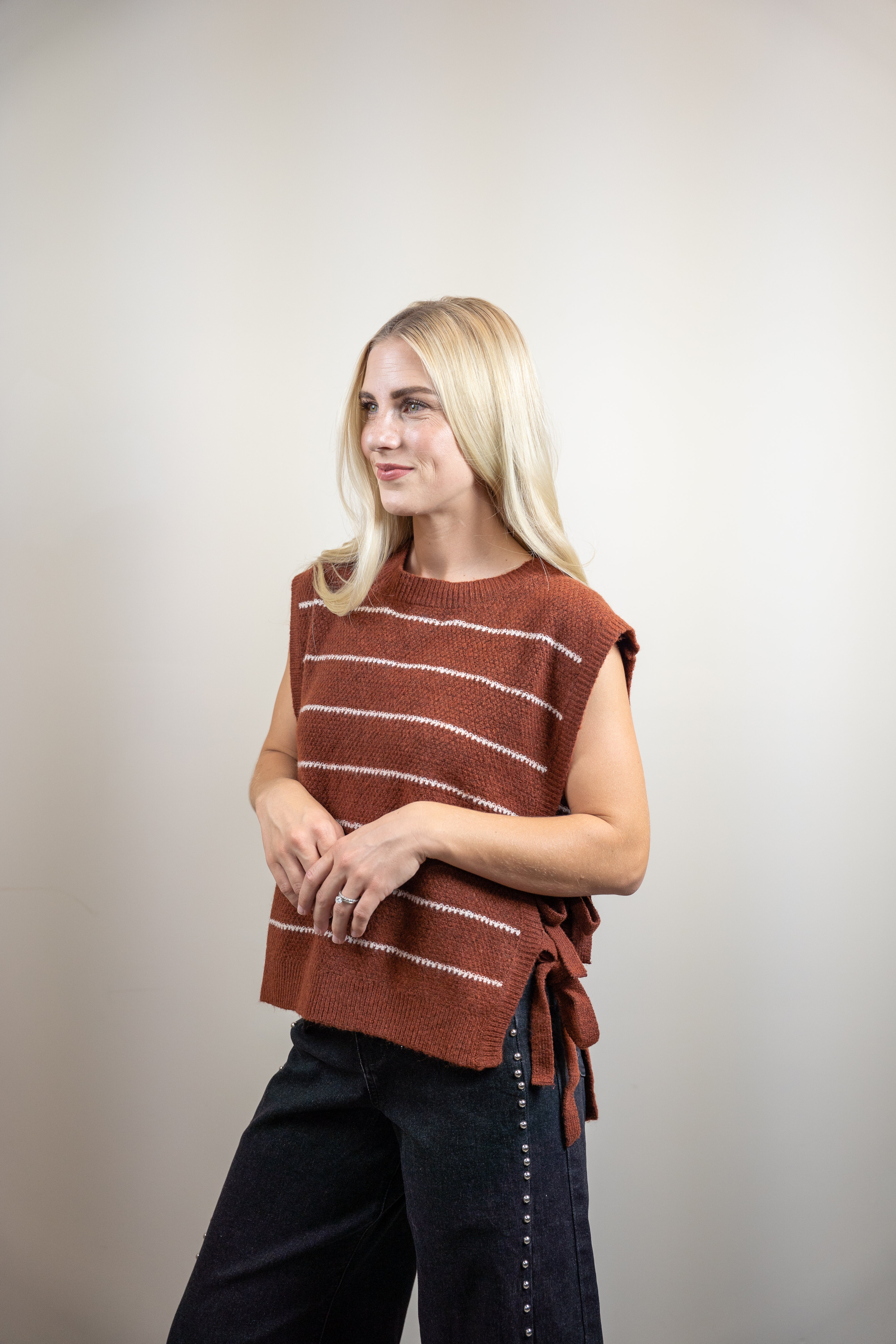 Mocha Striped Tie Vest