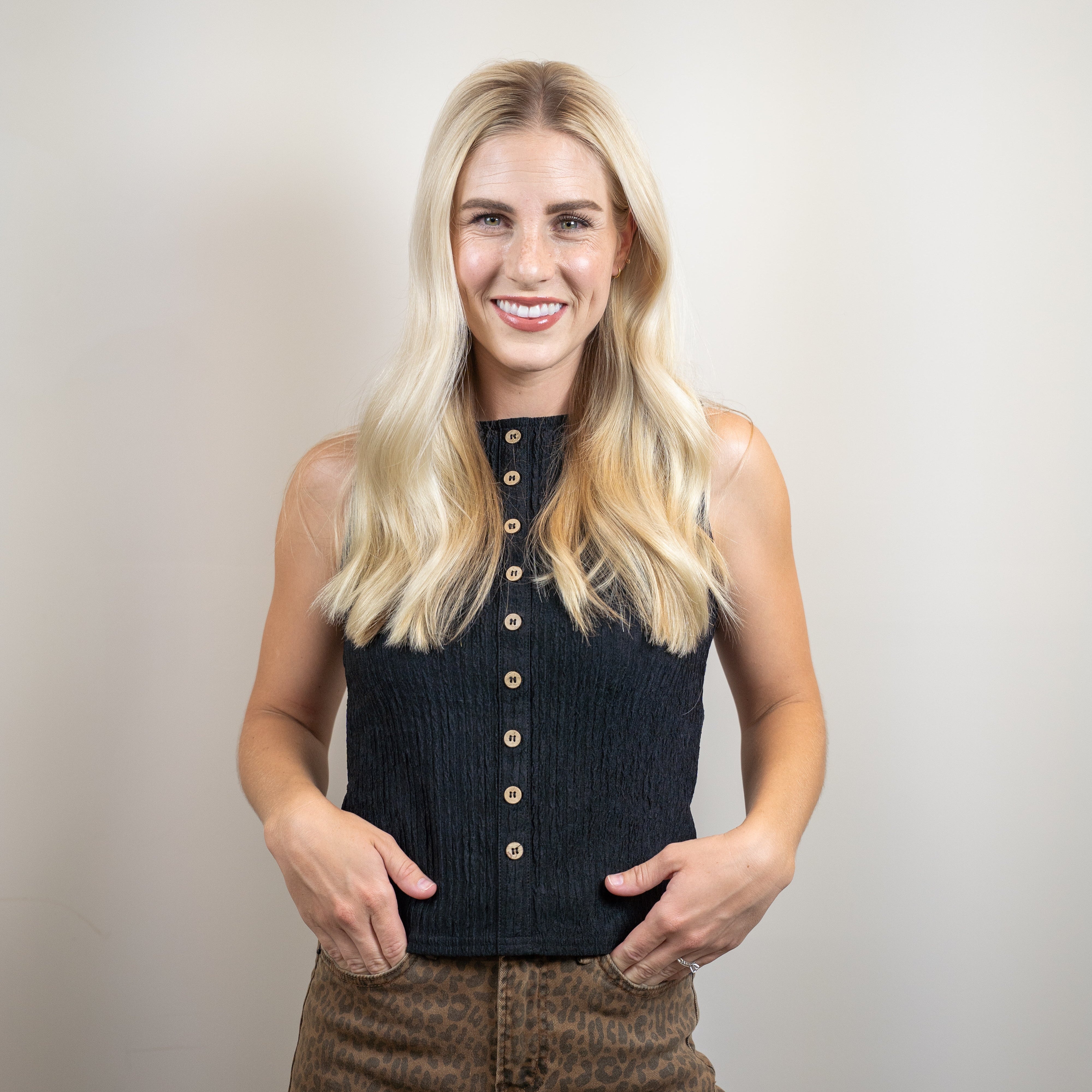 Black Sleeveless Textured Top