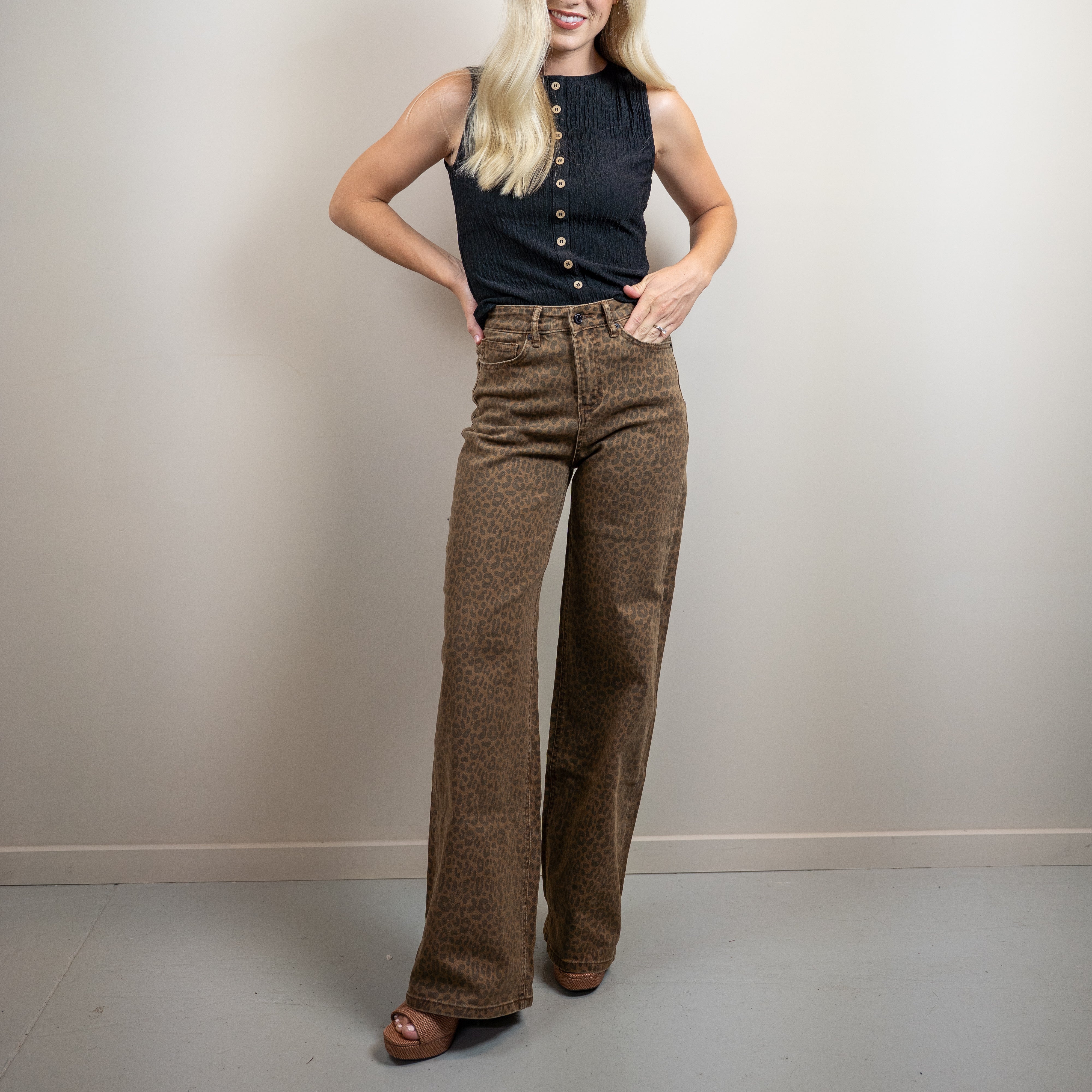 Super High Wide Leg Leopard Jeans