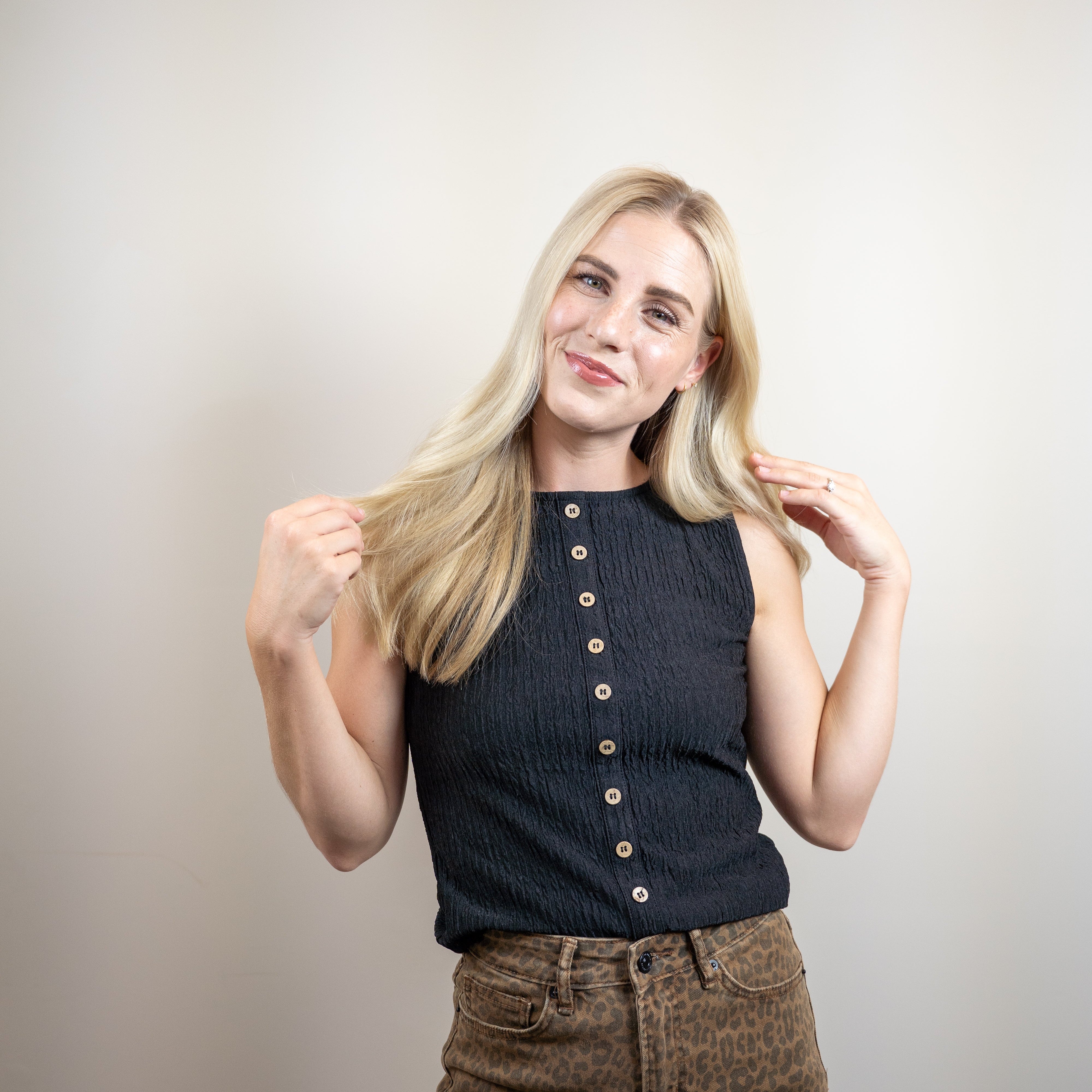 Black Sleeveless Textured Top