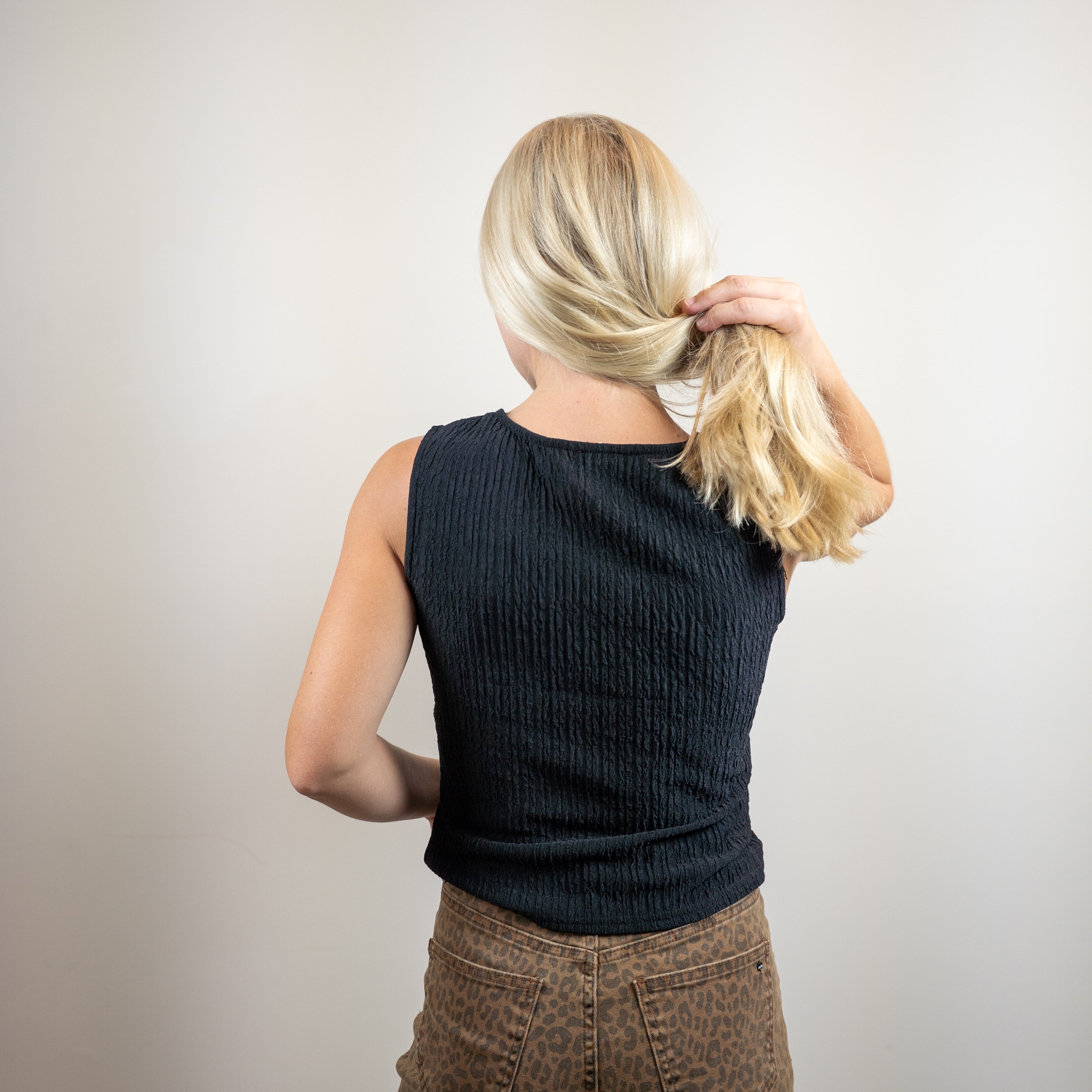 Black Sleeveless Textured Top