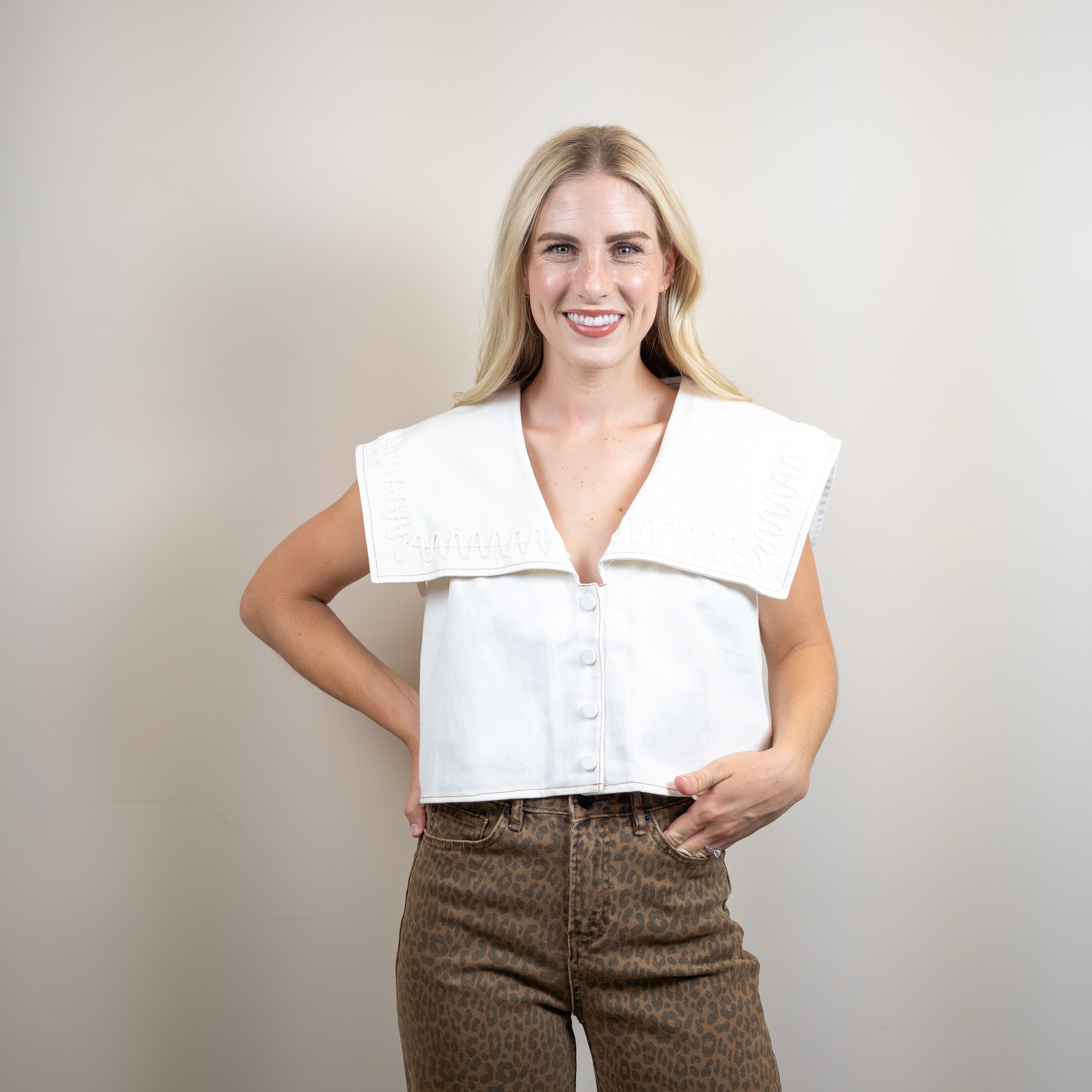 Sleeveless Embroidered Sailor Top
