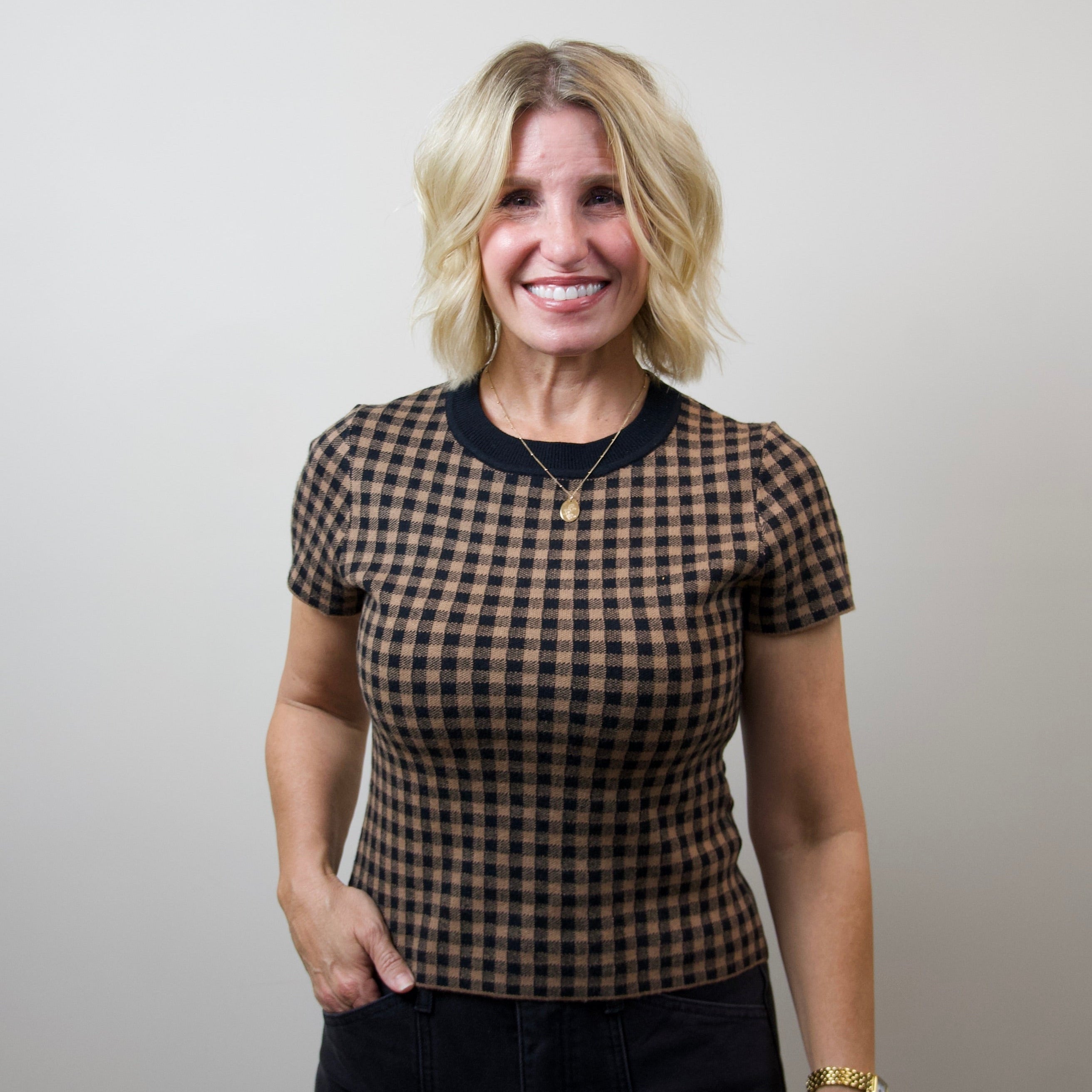 Gingham Sweater-Knit Baby Tee