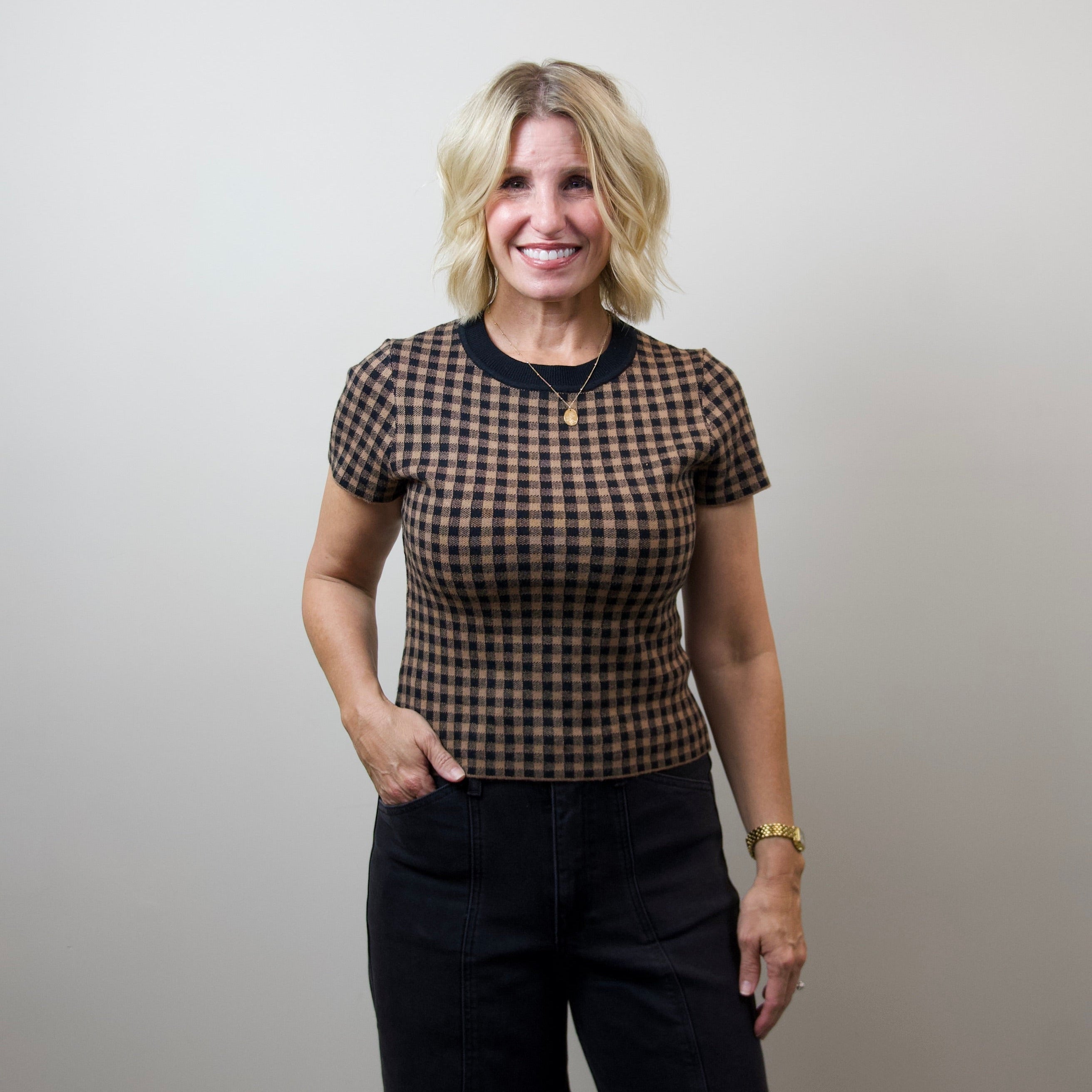 Gingham Sweater-Knit Baby Tee
