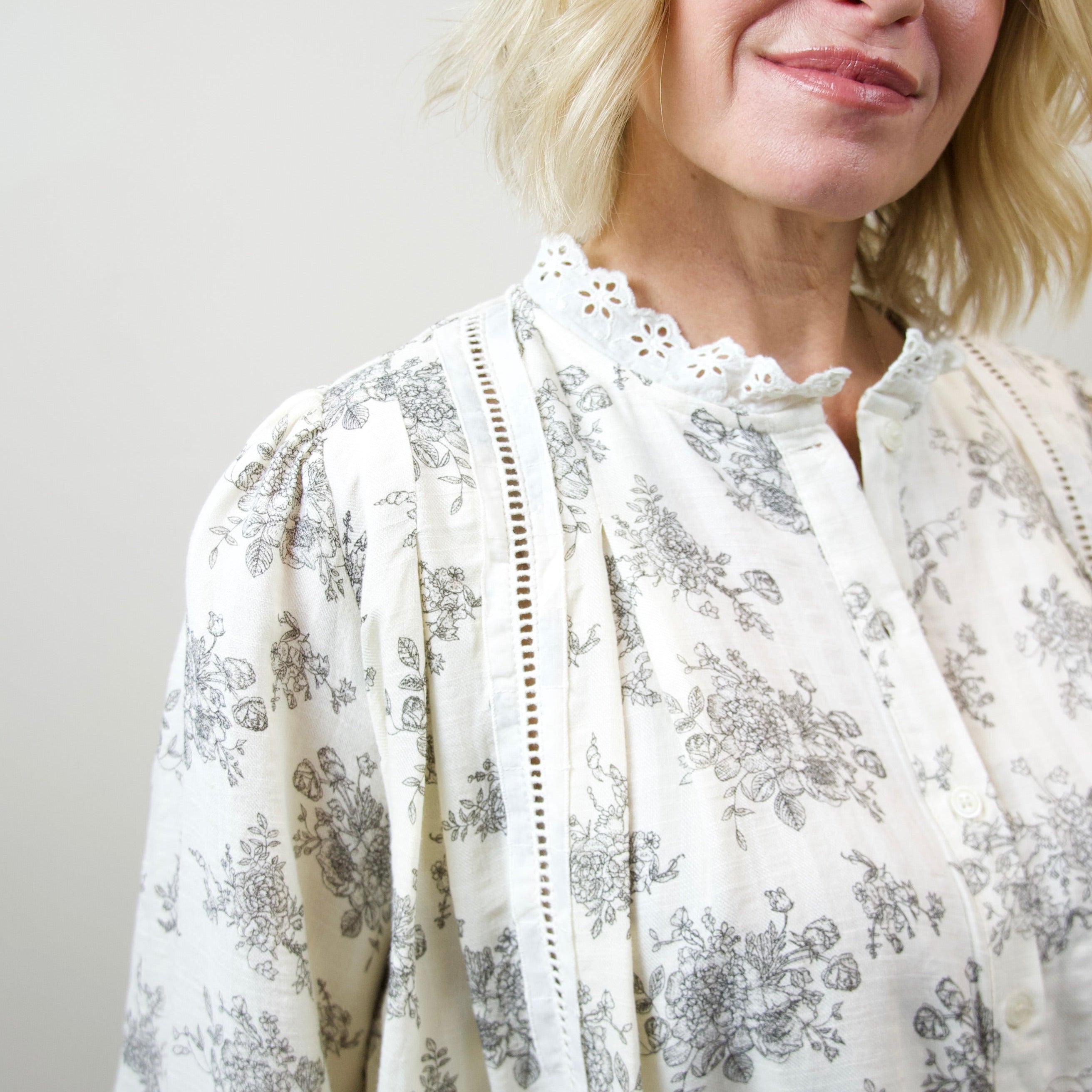 Lace-Trim Button-Down Blouse