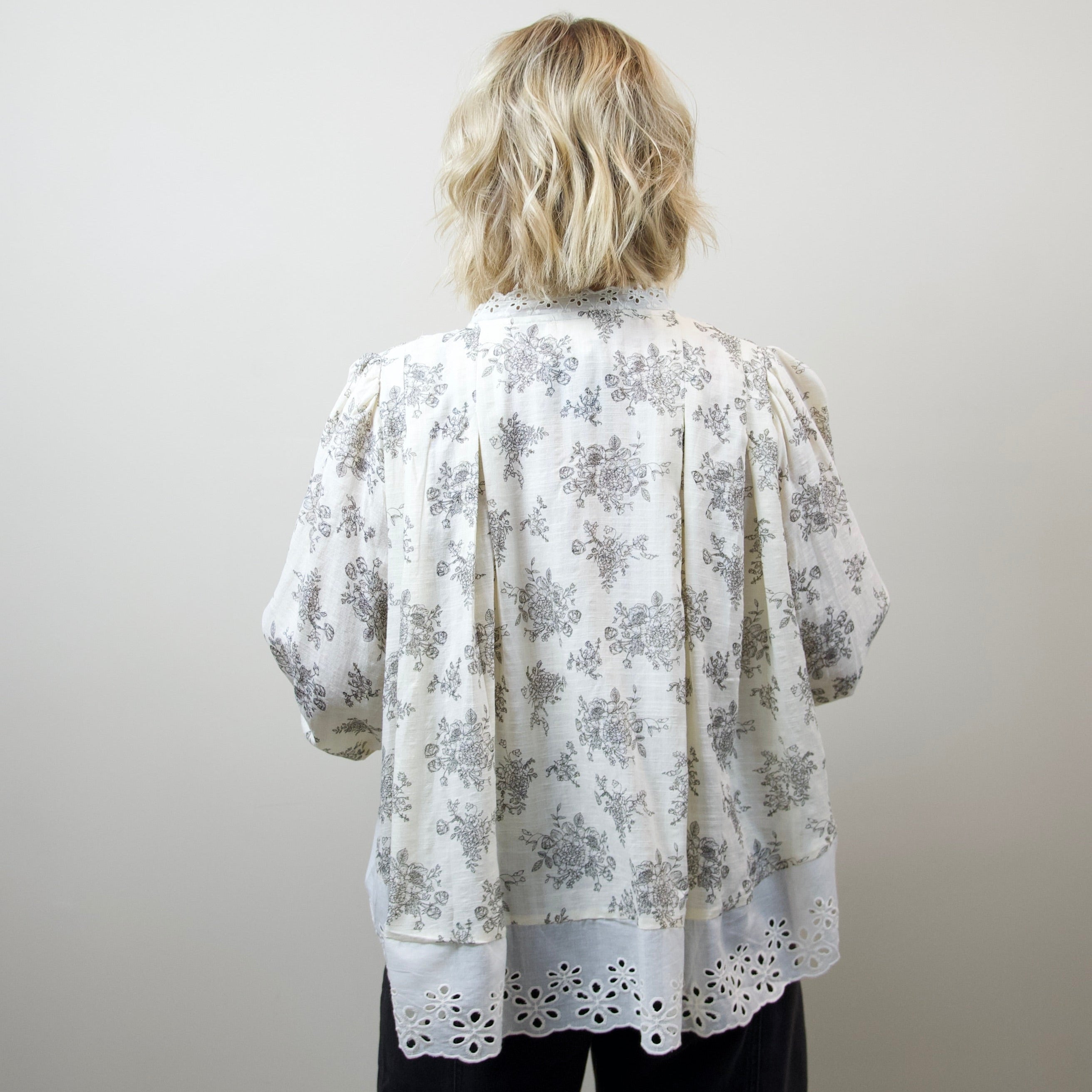 Lace-Trim Button-Down Blouse