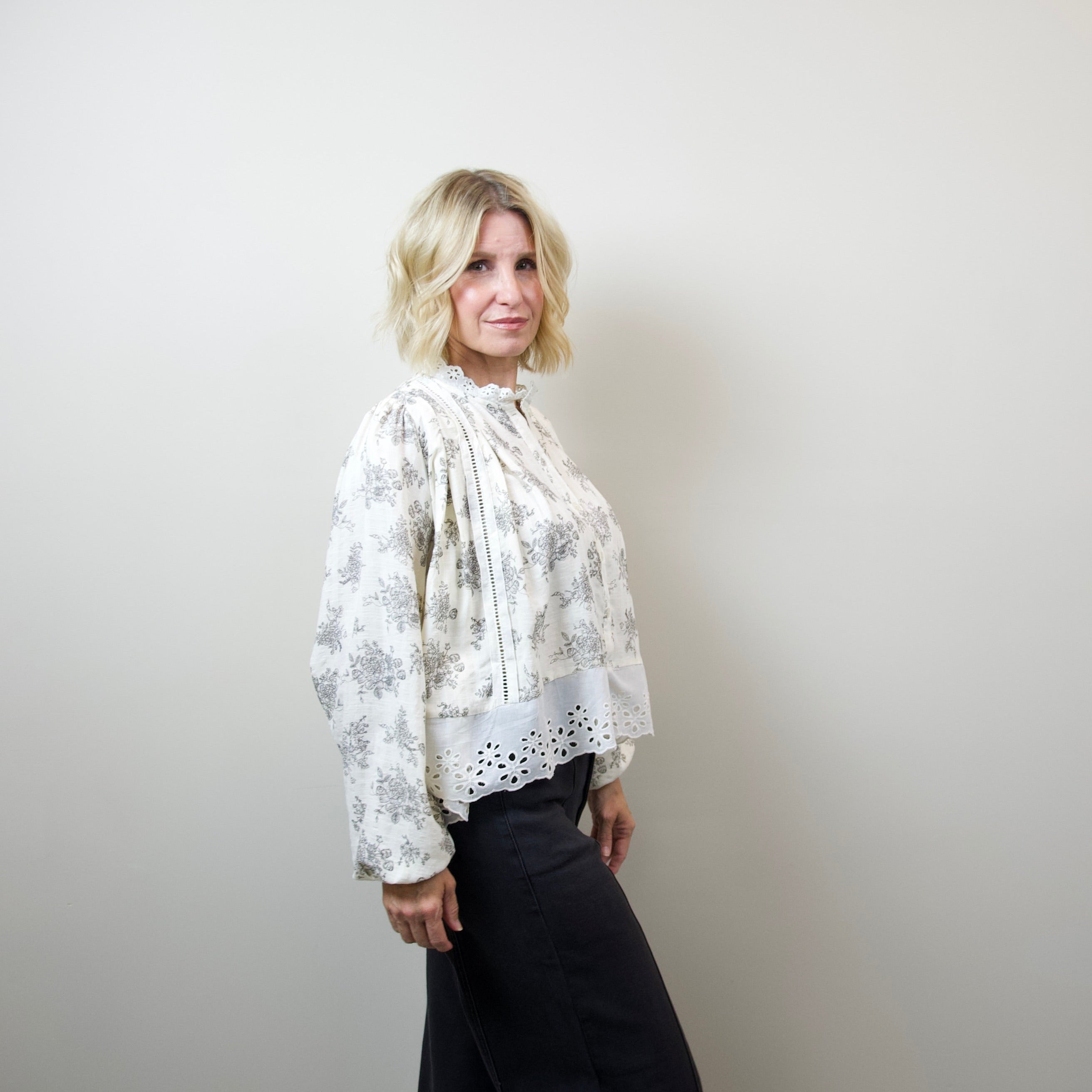 Lace-Trim Button-Down Blouse