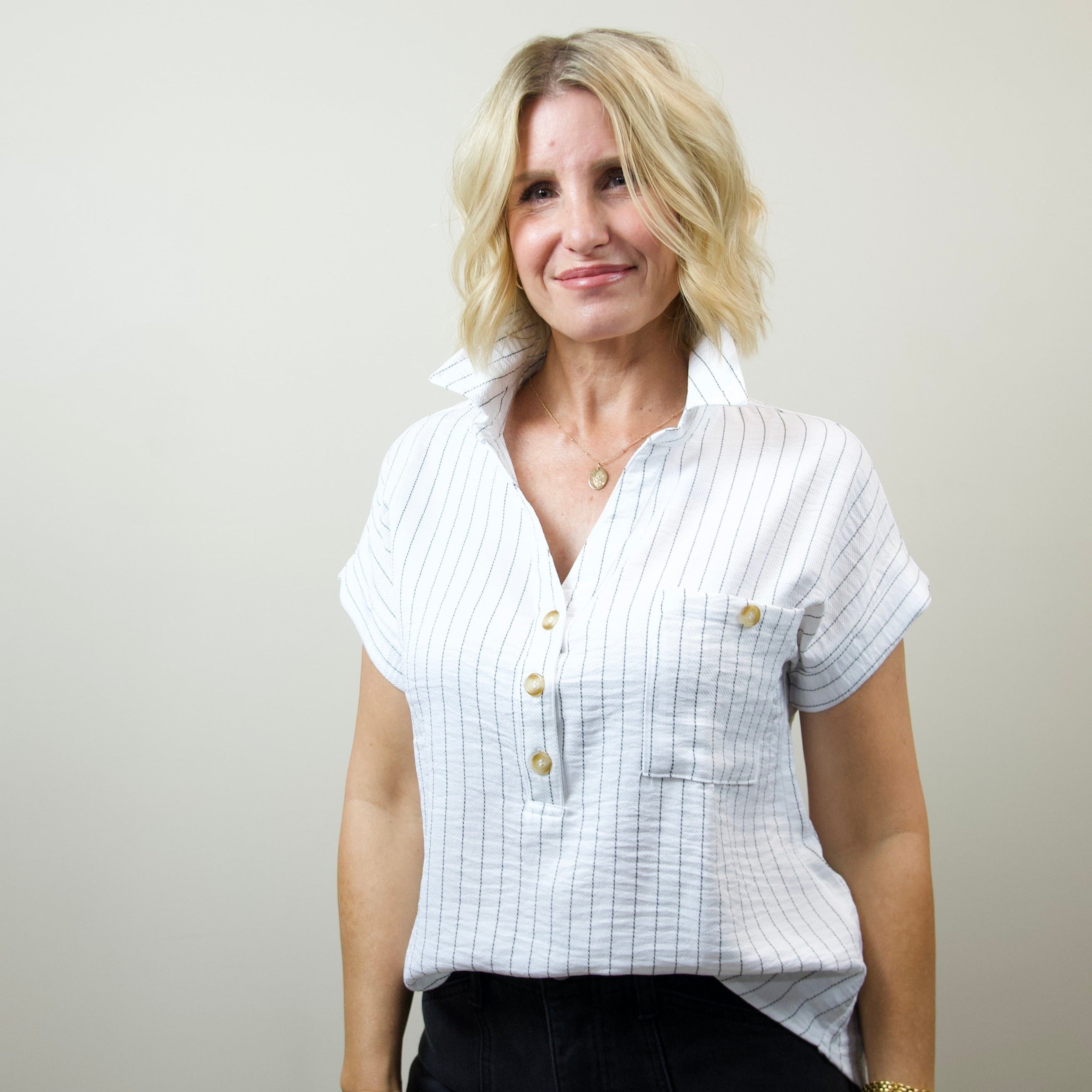 Striped Collared Half Sleeve Top