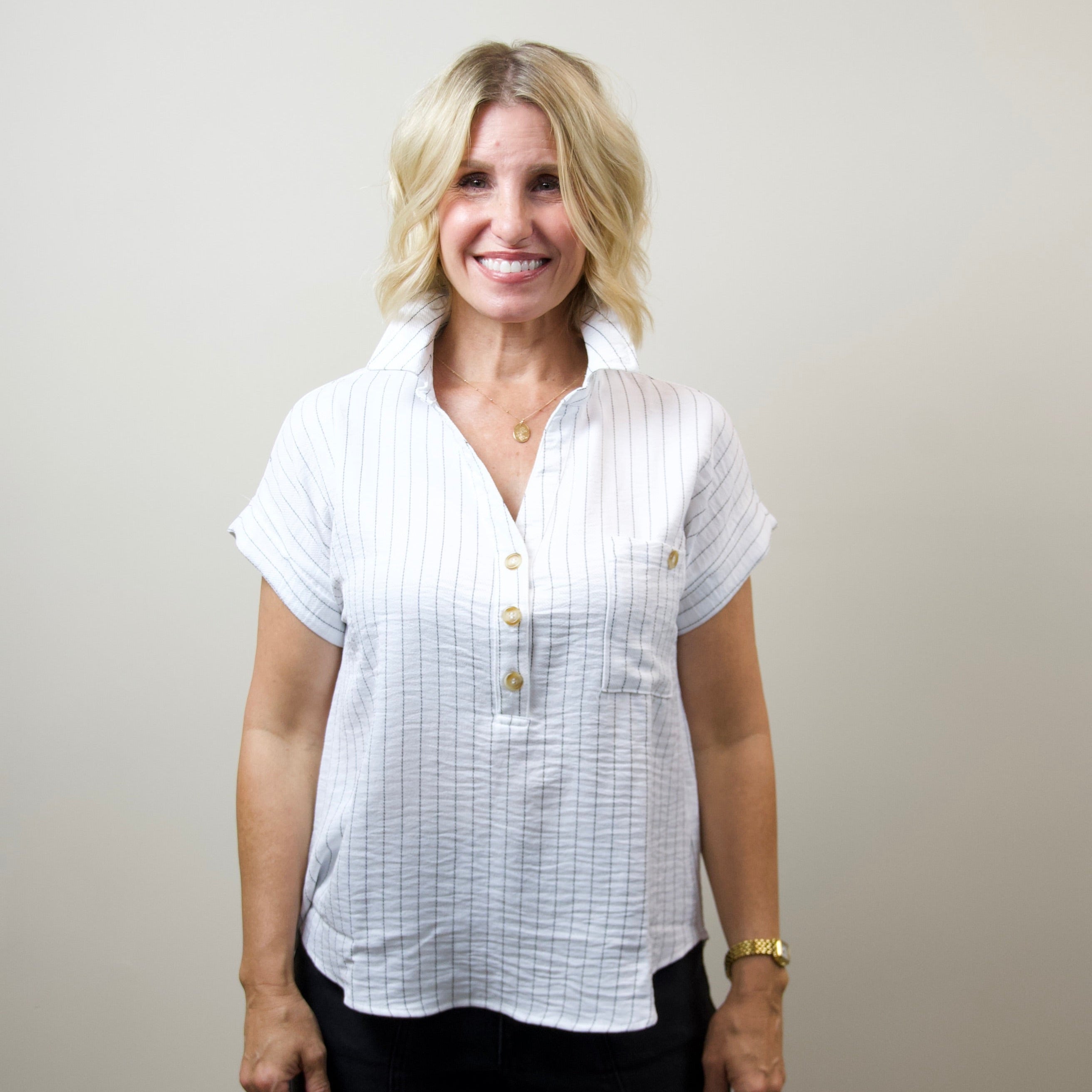 Striped Collared Half Sleeve Top