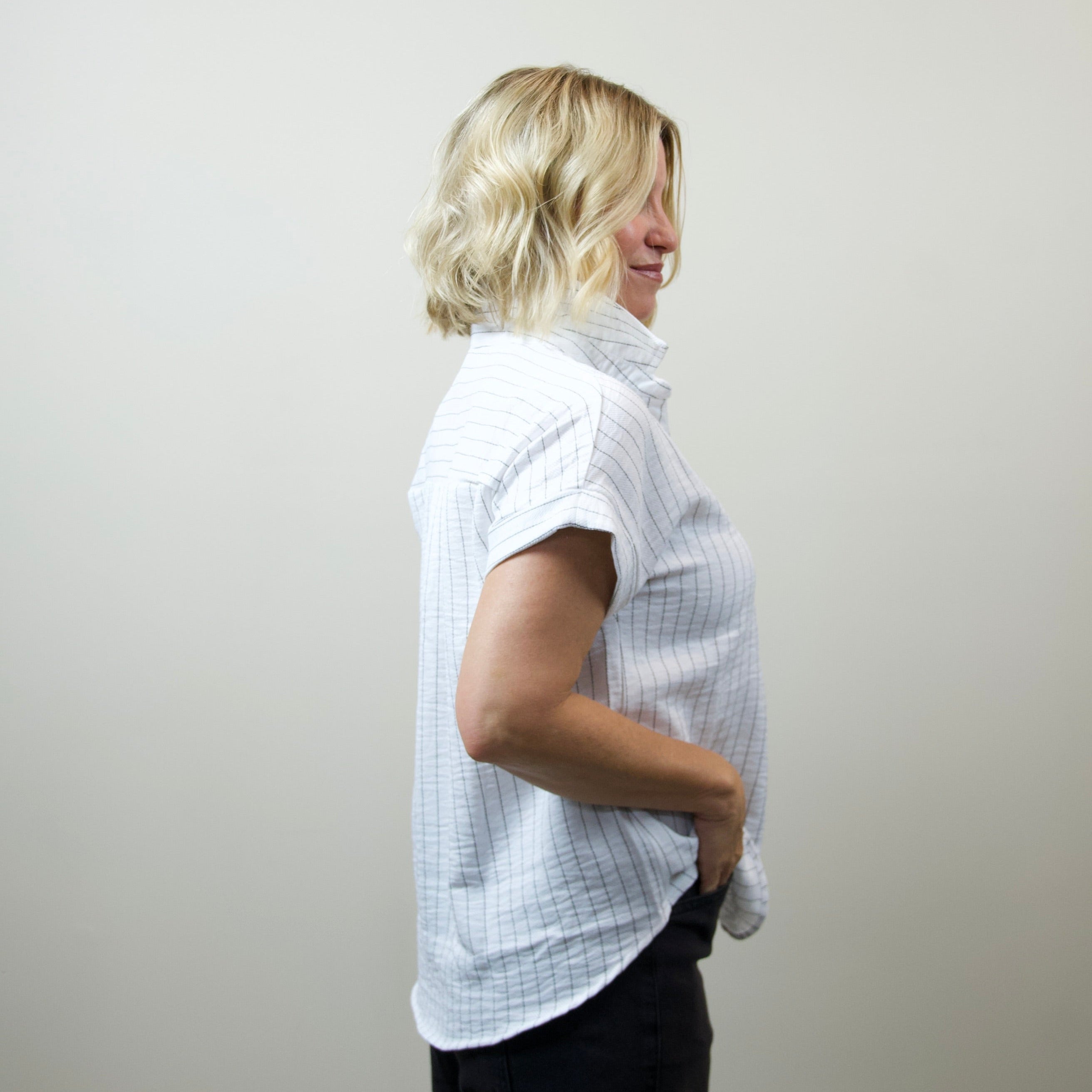 Striped Collared Half Sleeve Top