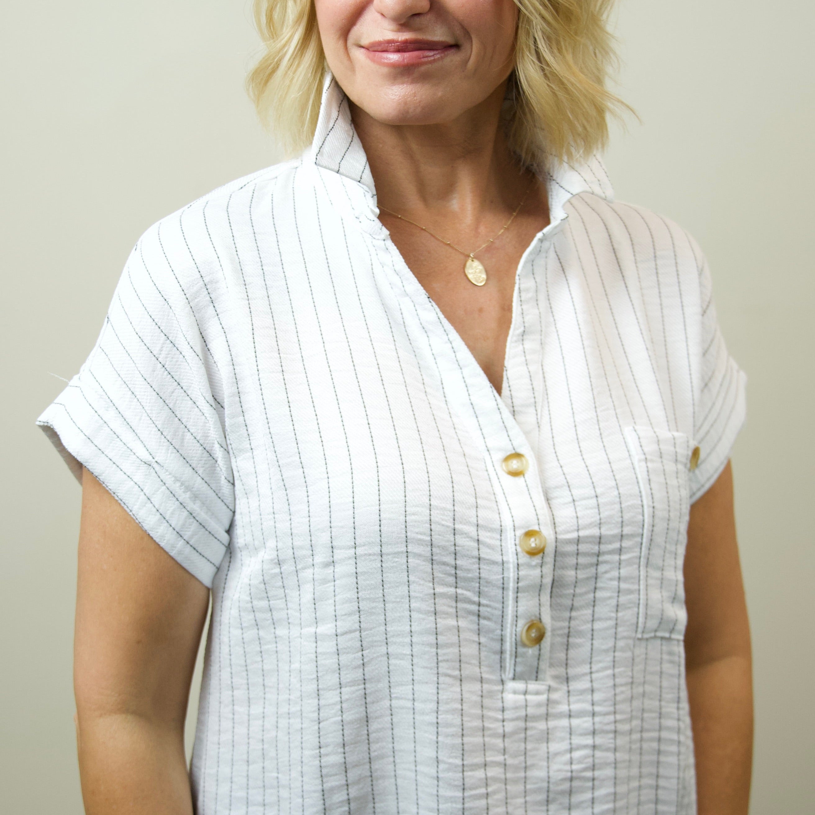 Striped Collared Half Sleeve Top