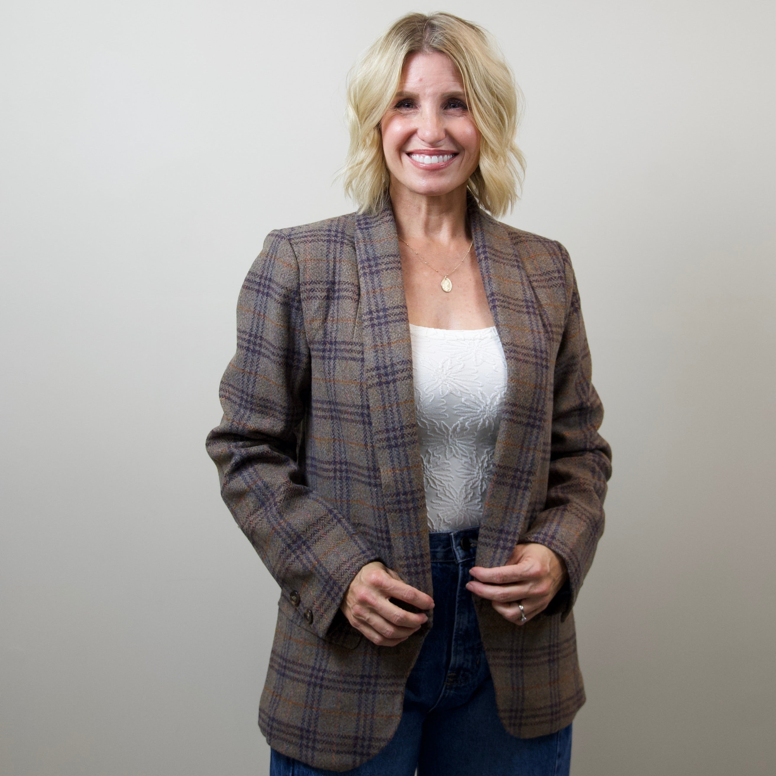 Wool Blend Plaid Blazer