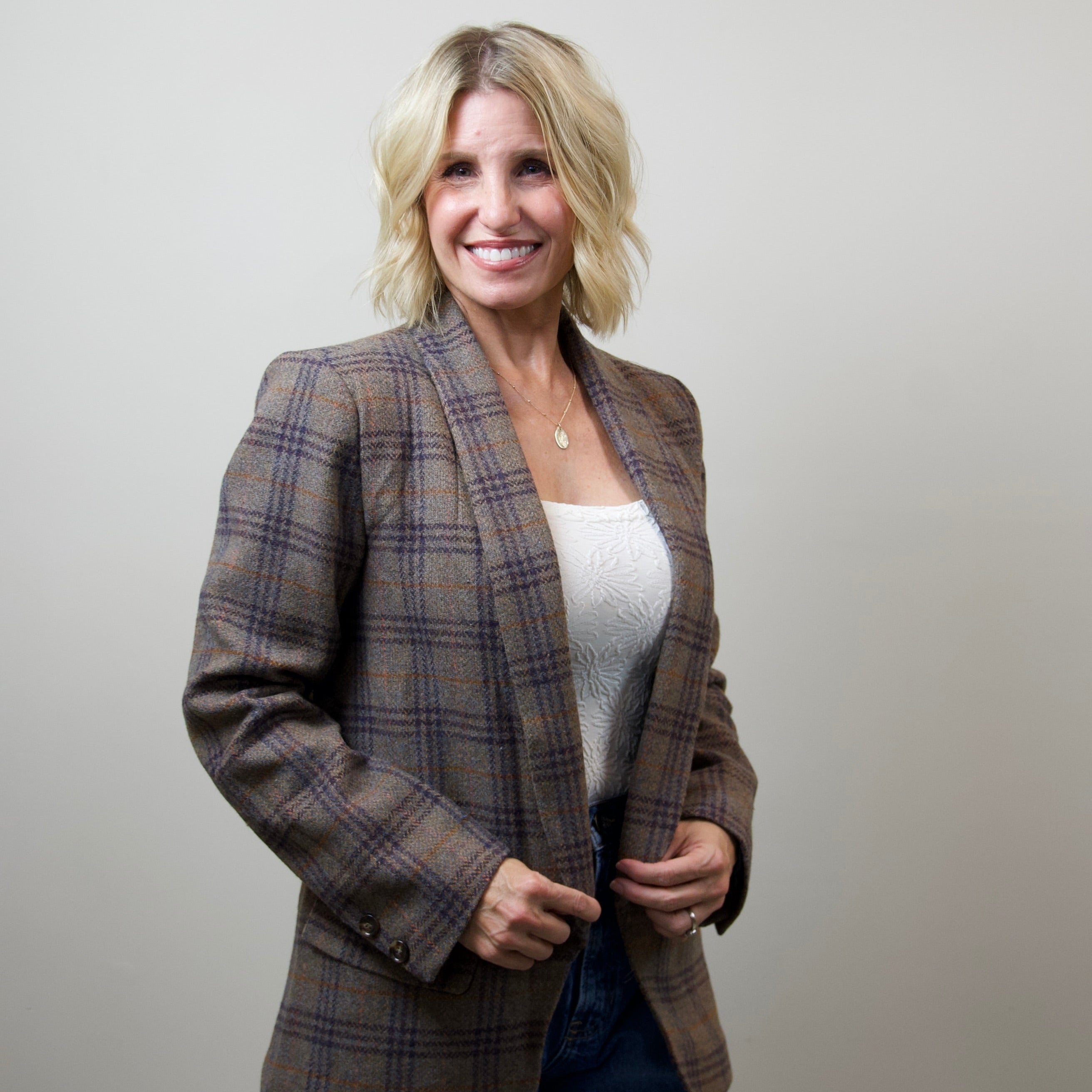 Wool Blend Plaid Blazer