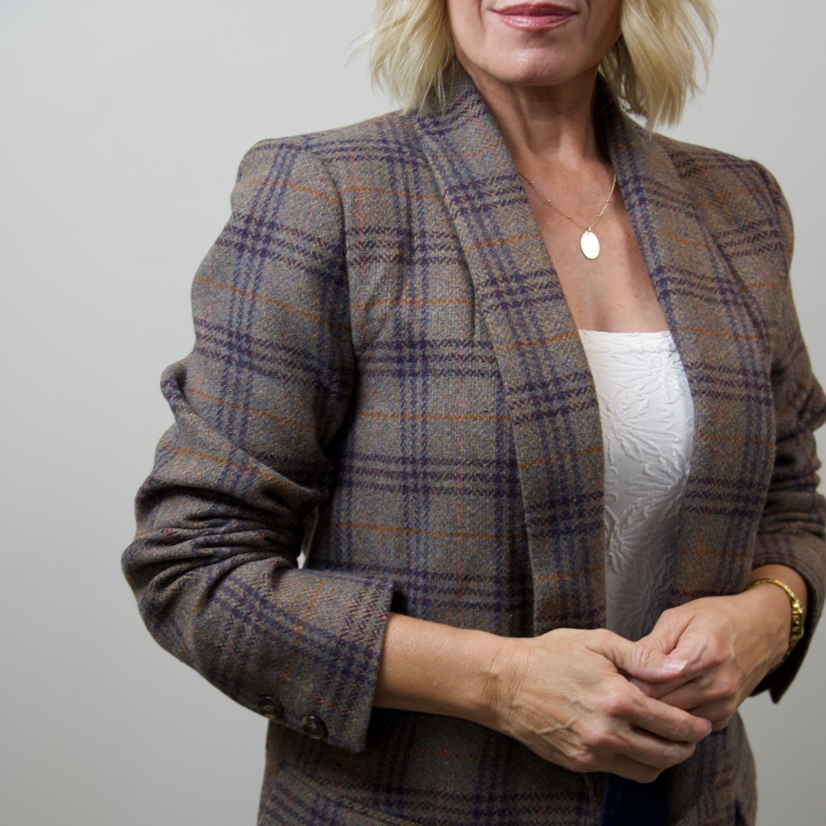 Wool Blend Plaid Blazer