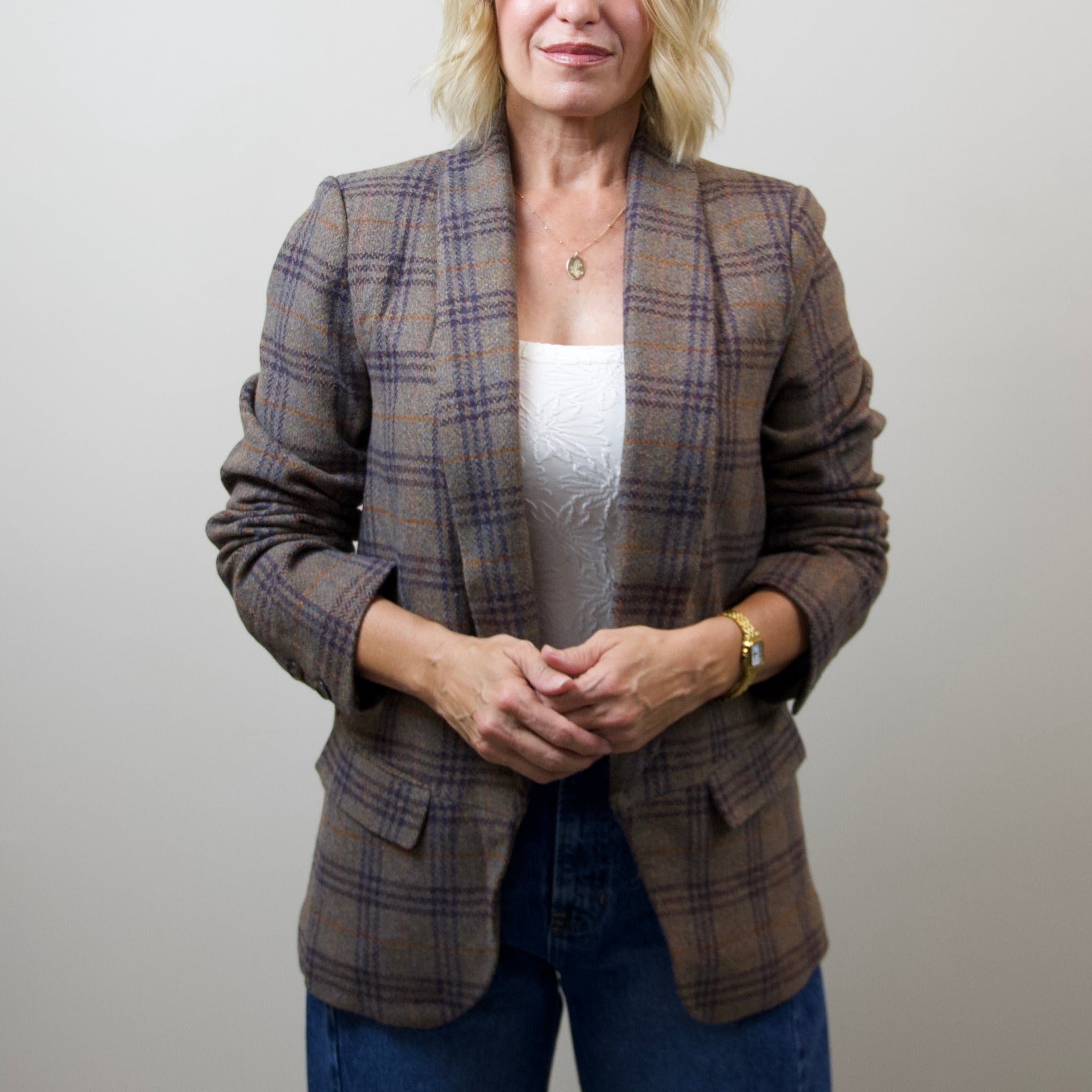 Wool Blend Plaid Blazer