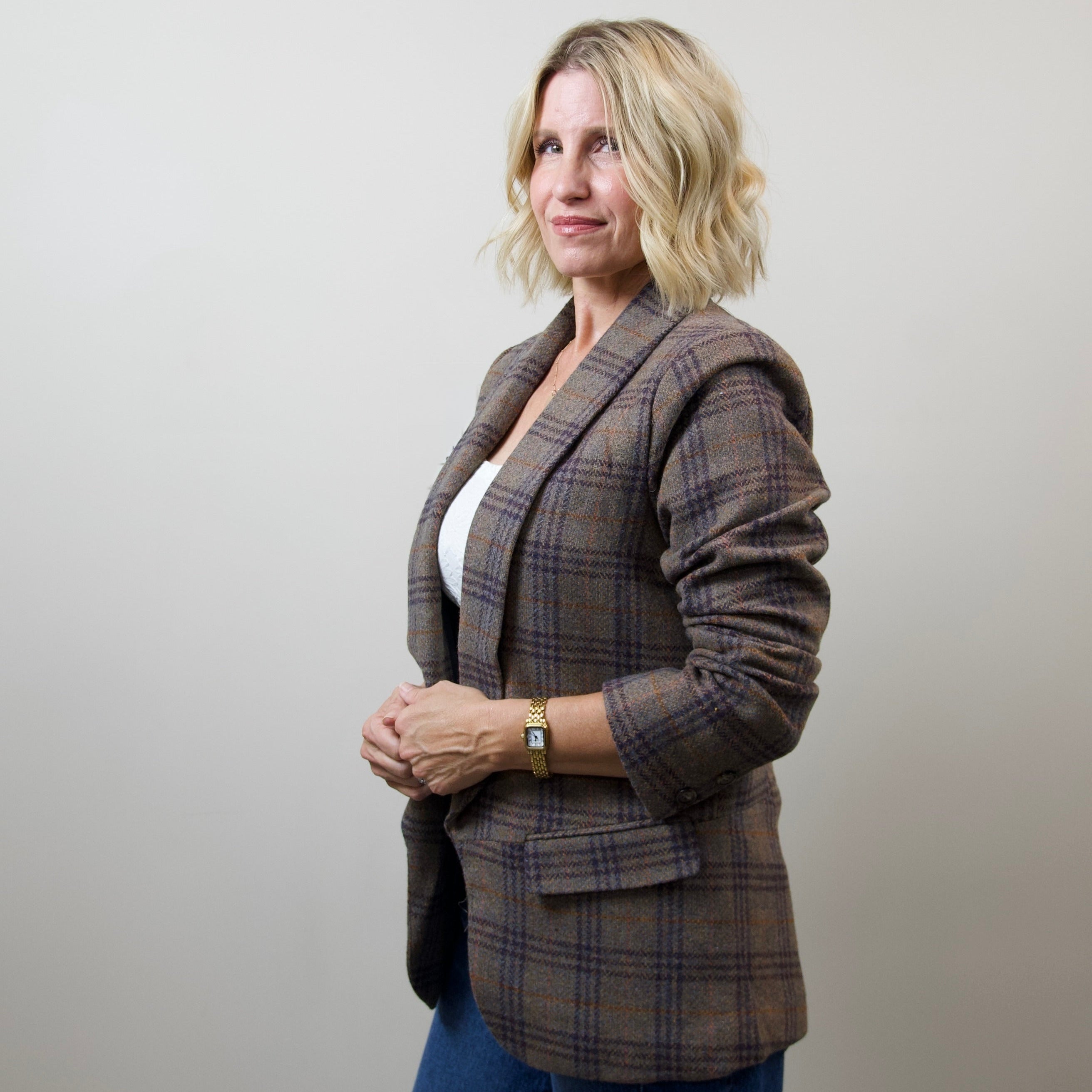 Wool Blend Plaid Blazer