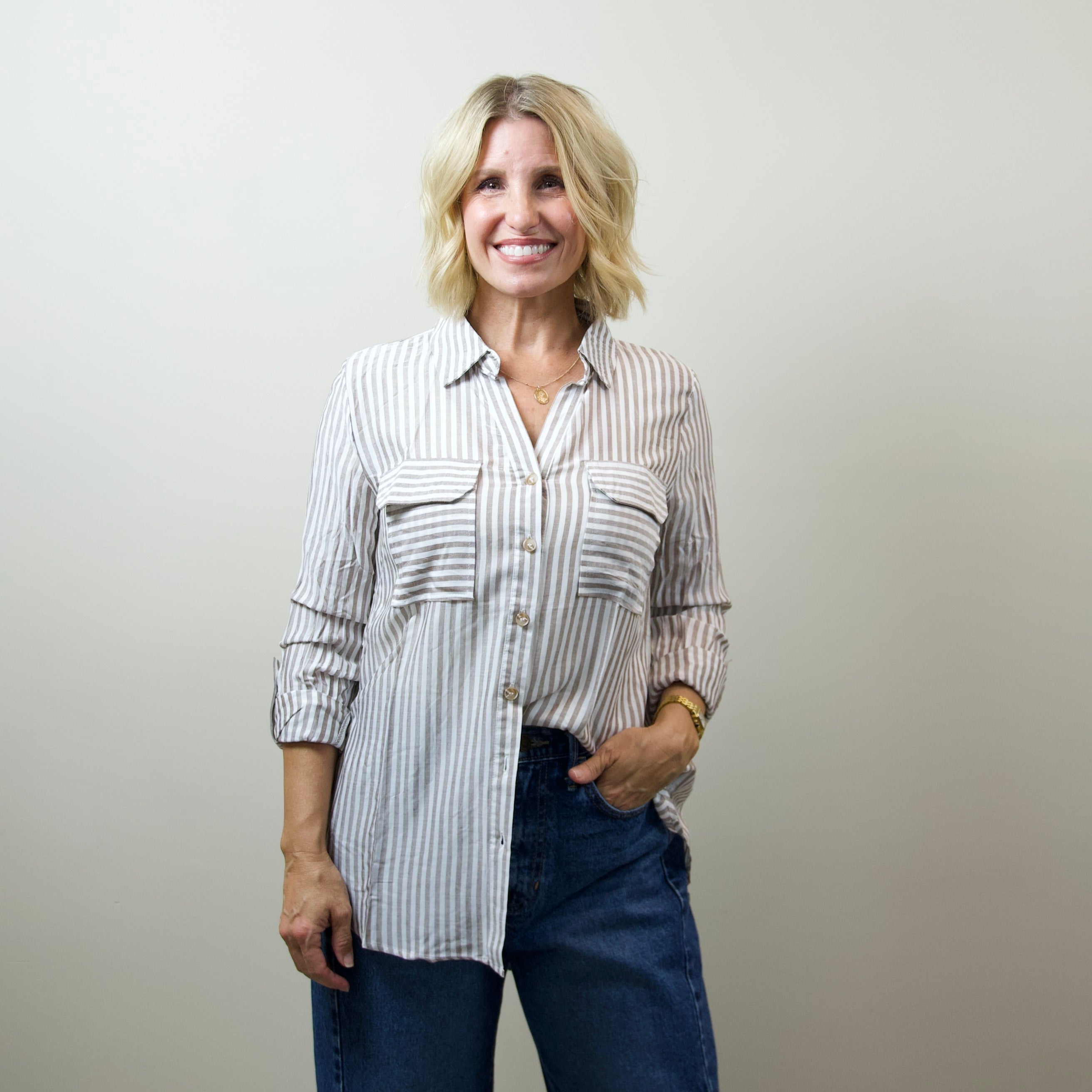 Brown Striped Button Down