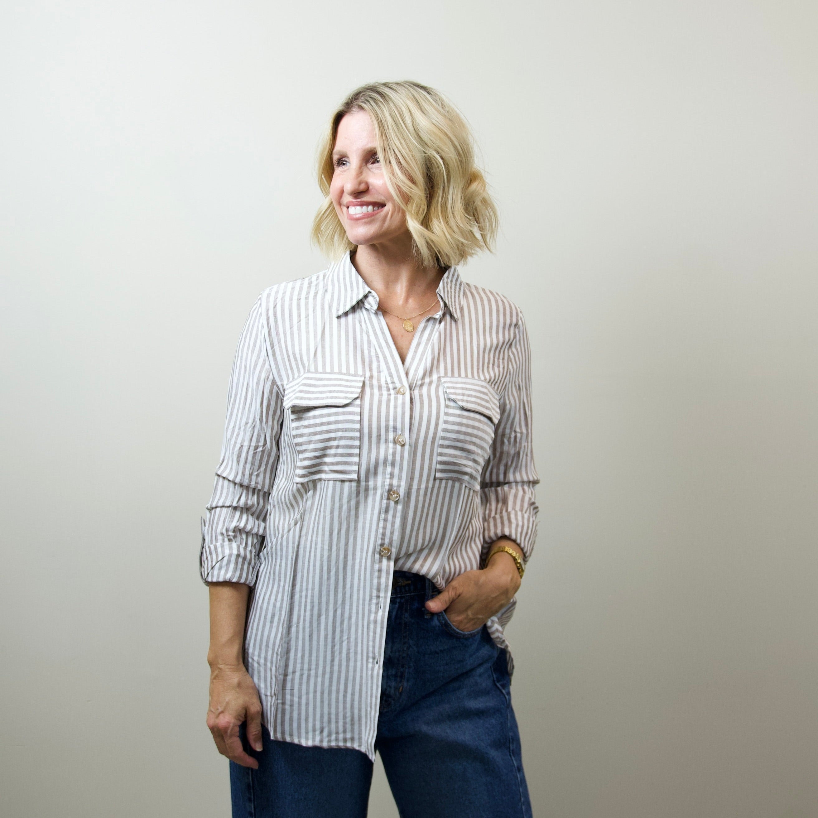 Brown Striped Button Down