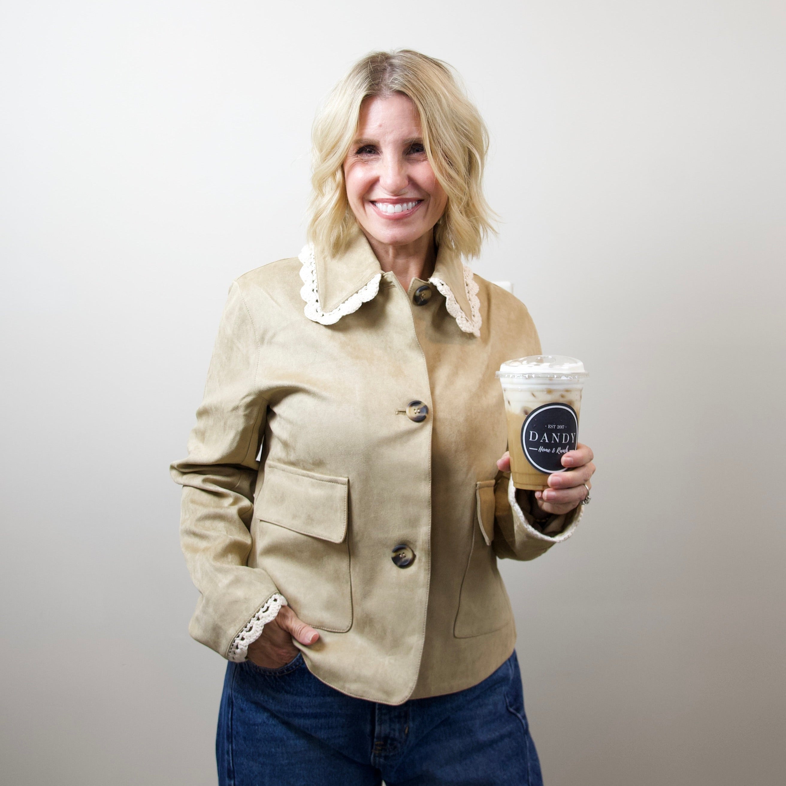 Crochet Lace Collar Suede Jacket