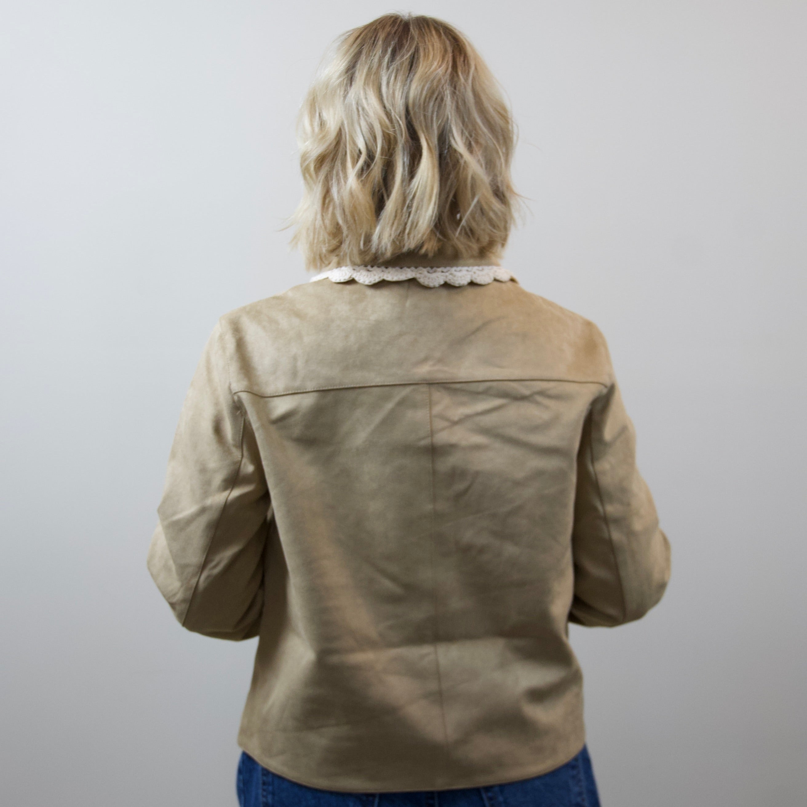 Crochet Lace Collar Suede Jacket