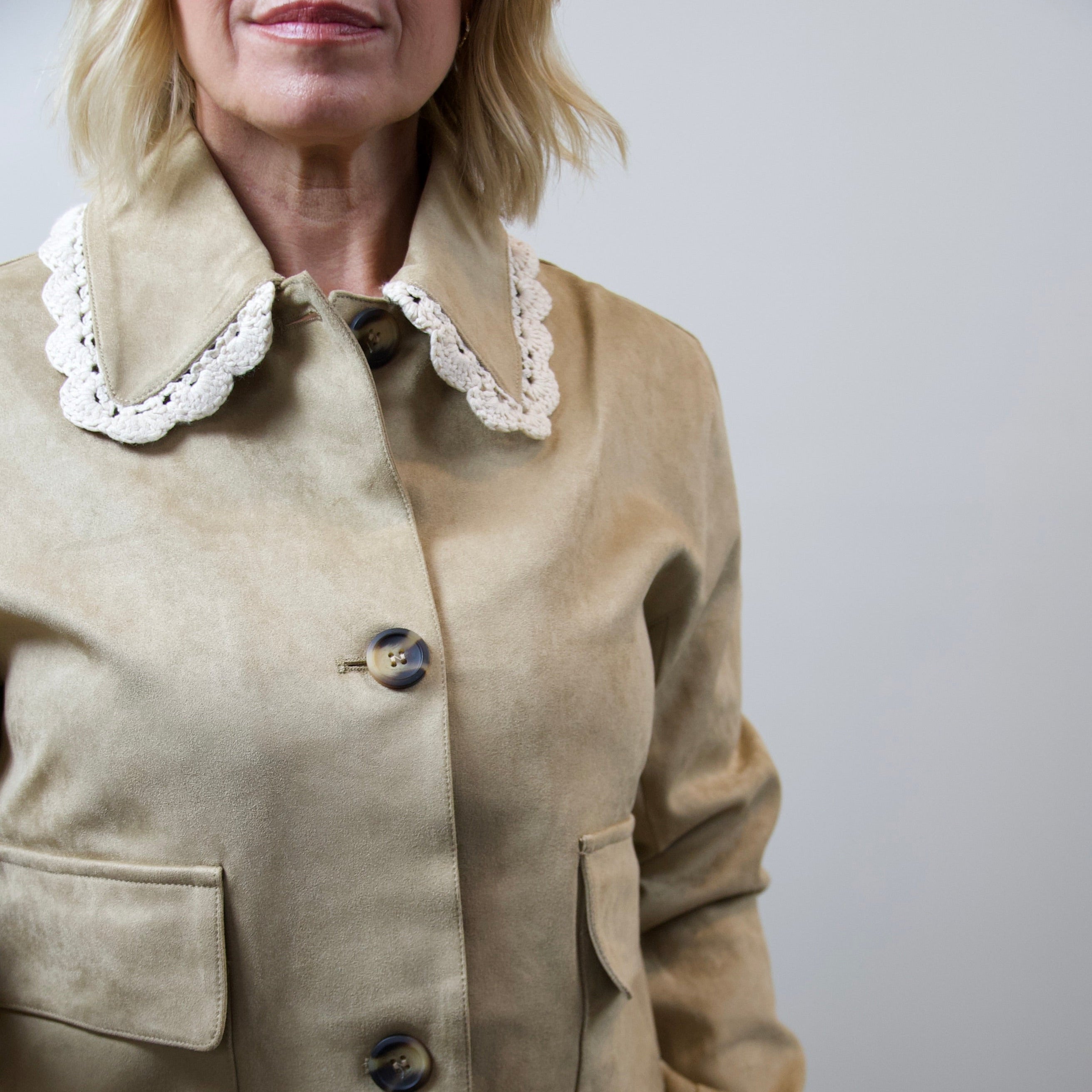 Crochet Lace Collar Suede Jacket