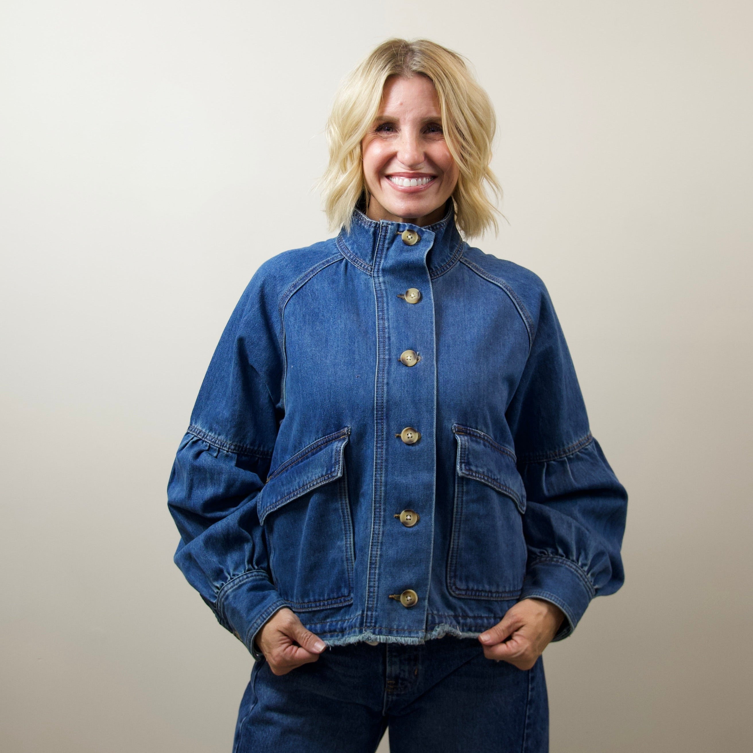 Balloon Sleeve Twill Jacket