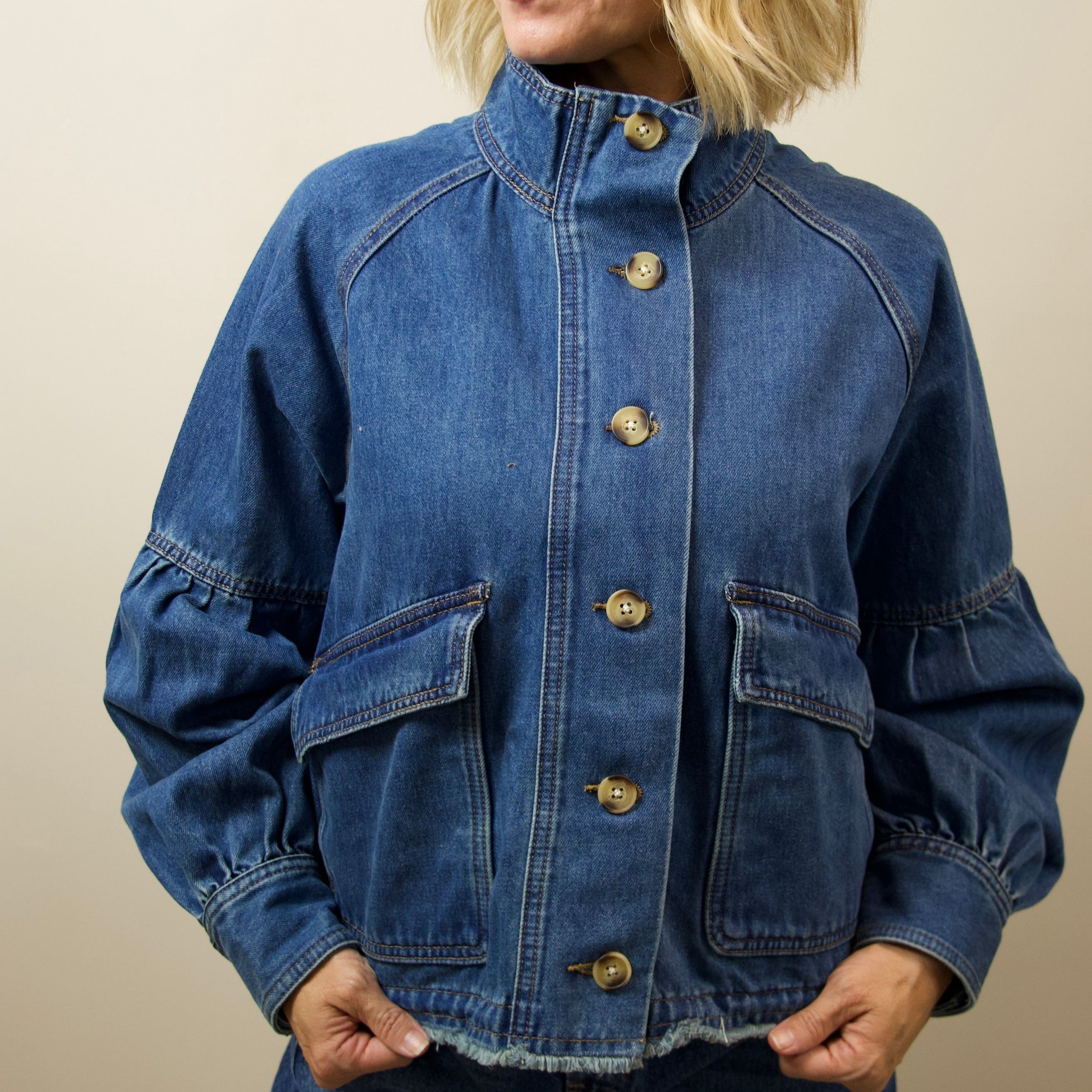 Balloon Sleeve Twill Jacket