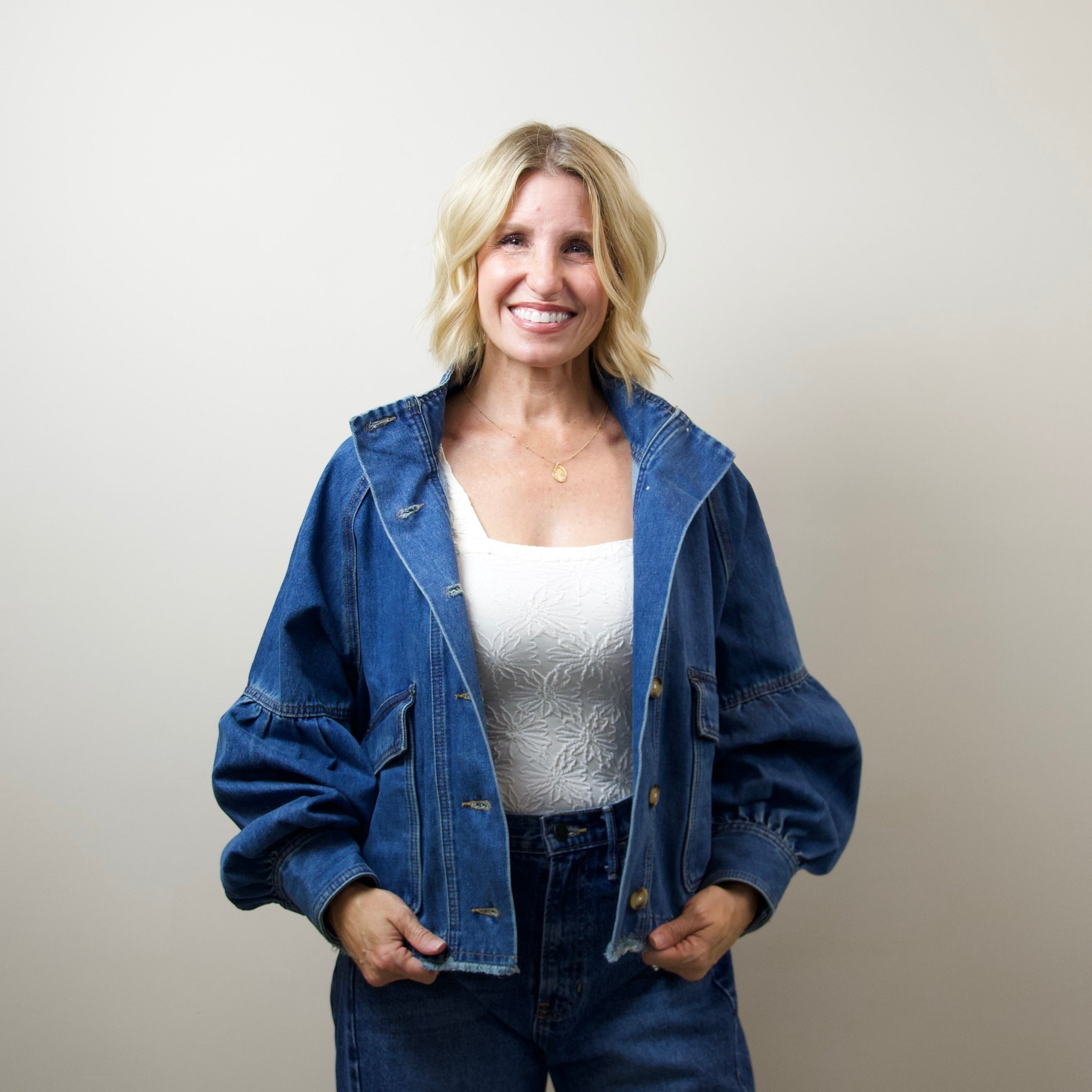 Balloon Sleeve Twill Jacket