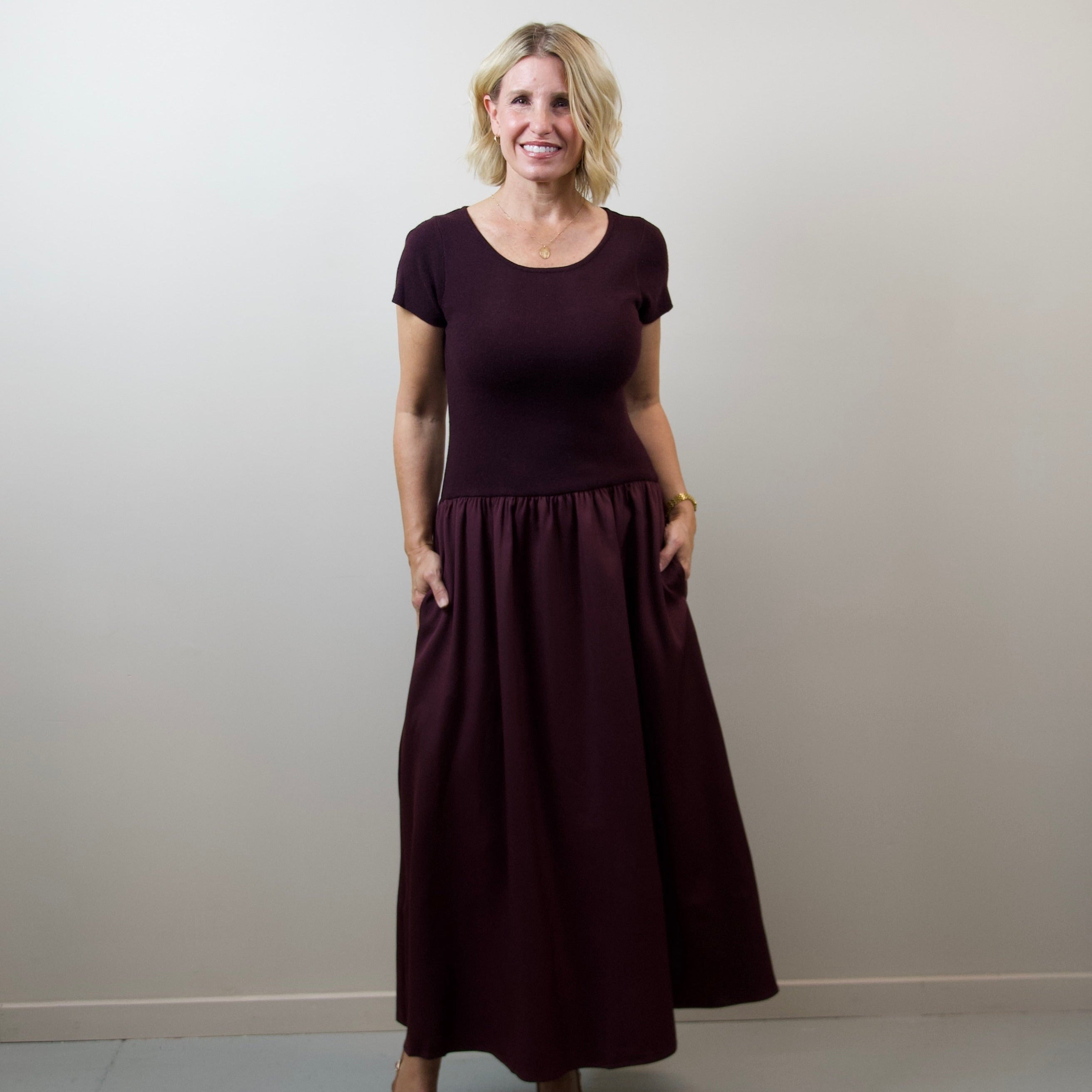 Woven-Knit Midi Dress
