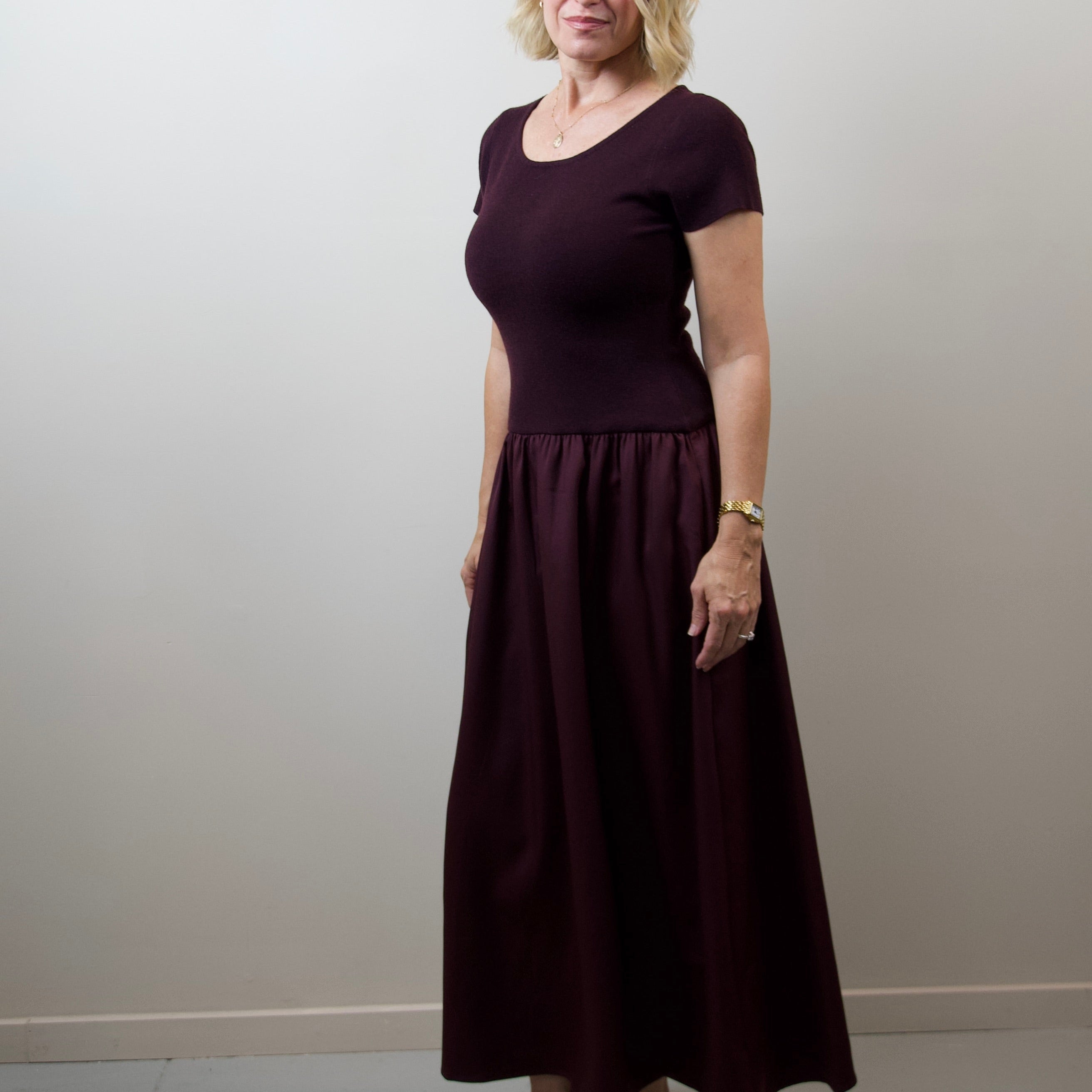 Woven-Knit Midi Dress