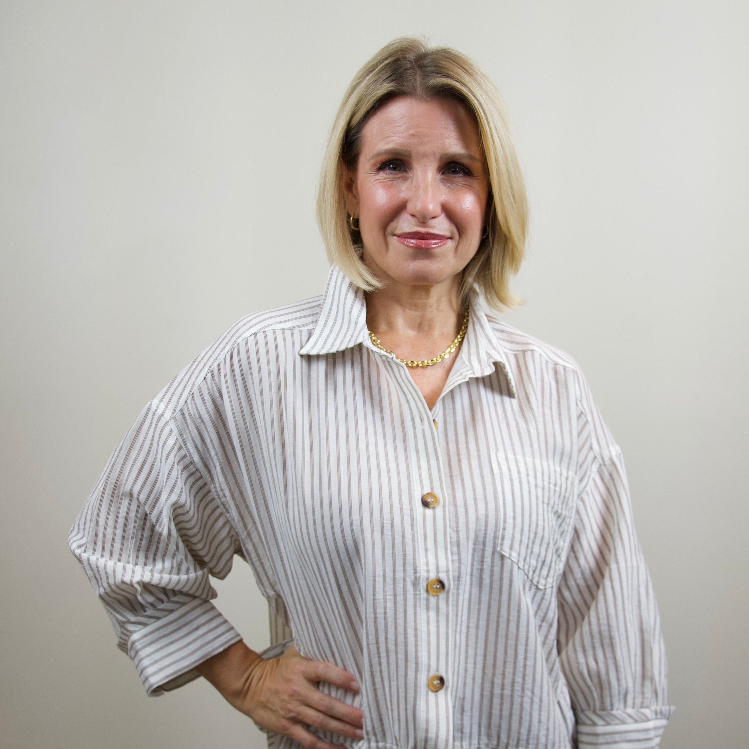 Striped Cropped Button-Up Shirt